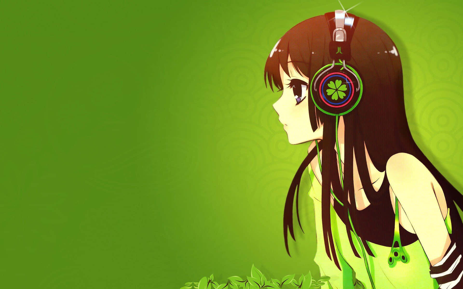 Anime girl, brown hair, headphones, Full HD Desktop Wallpaper