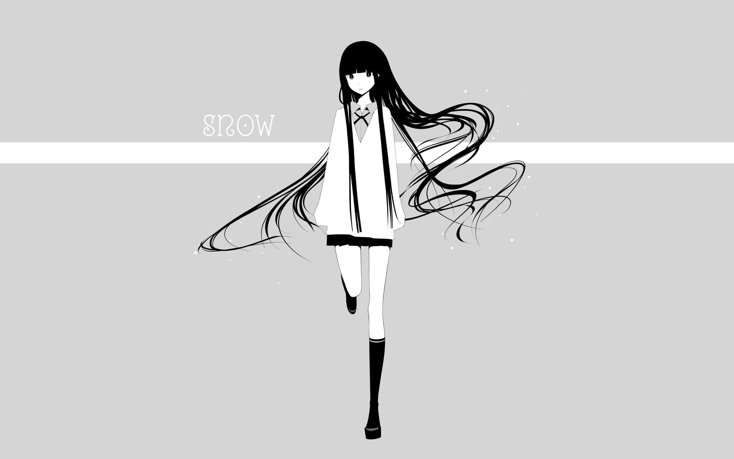 Simple Anime, black and white, anime girl, 2K Desktop Wallpaper