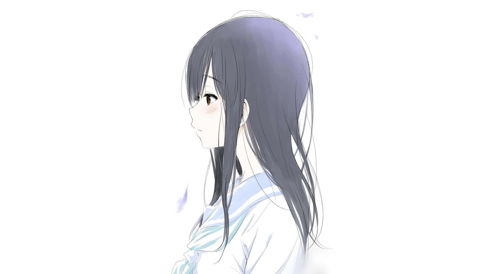 anime girl, long gray hair, pure white background, Full HD Desktop Wallpaper