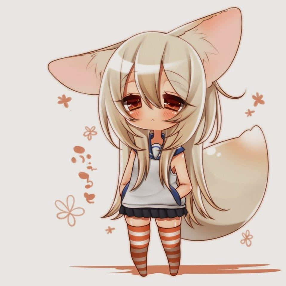 chibi anime girl, fox ears, tail, SD Phone Wallpaper