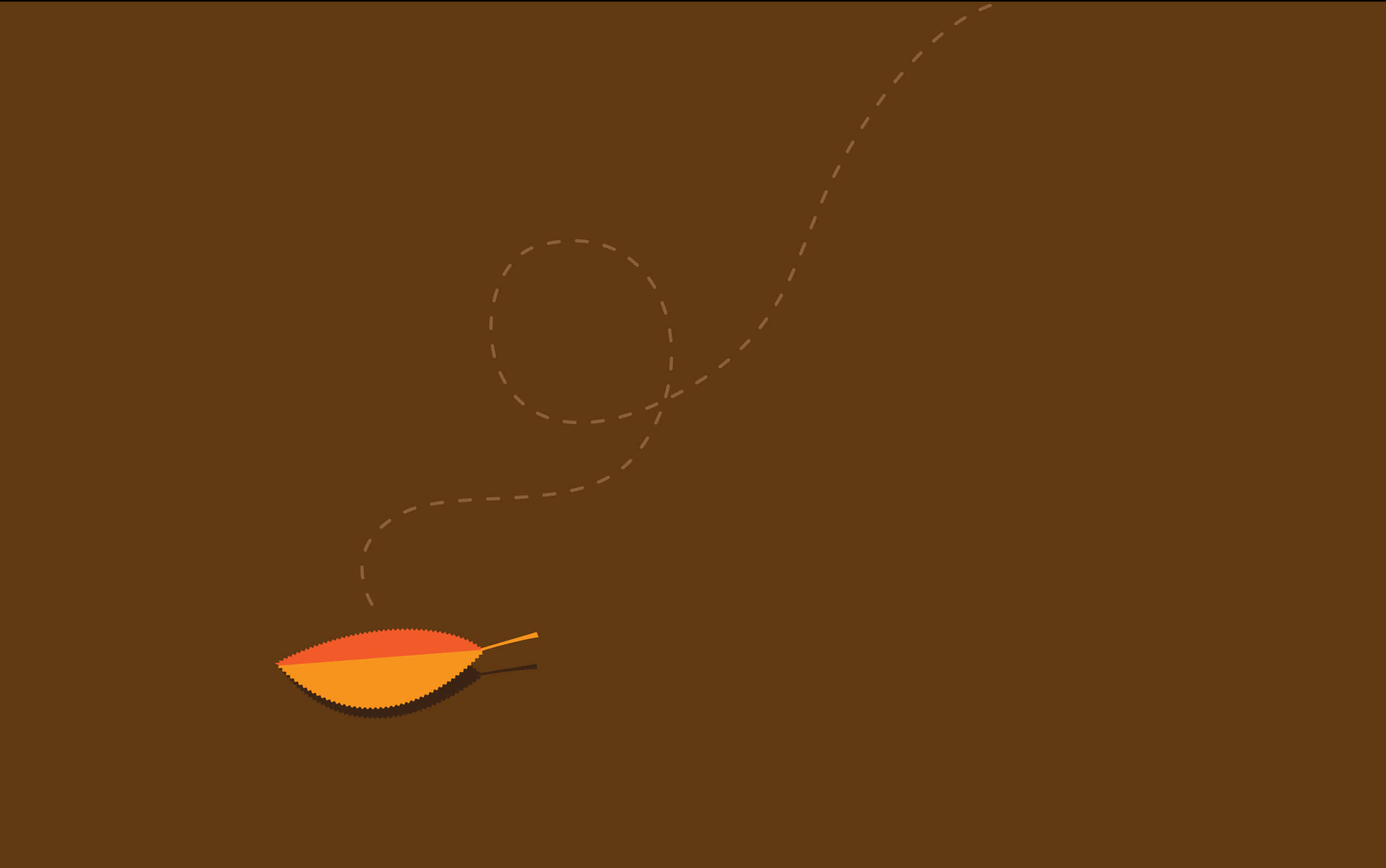 orange leaf, dotted path, solid brown background, 2K Desktop Wallpaper