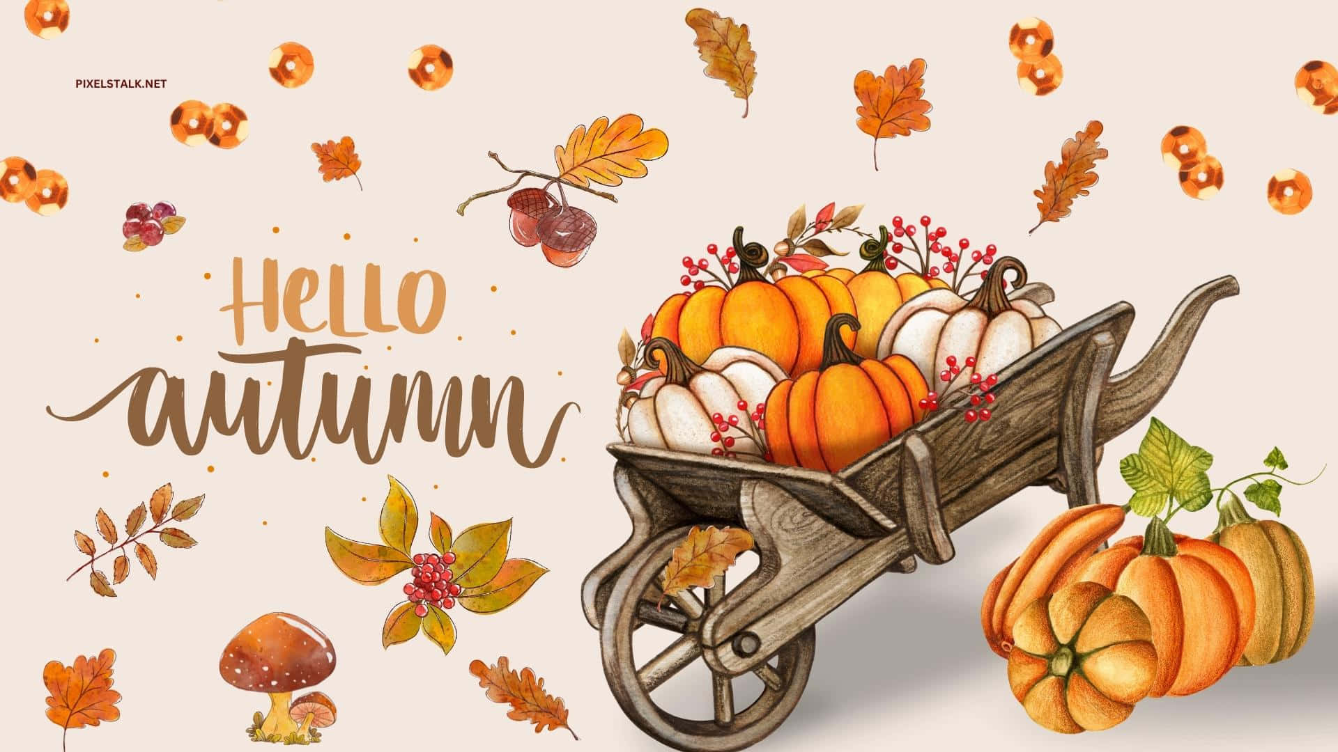 hello fall, 1920 x 1080, watercolor illustration, Full HD Desktop Wallpaper
