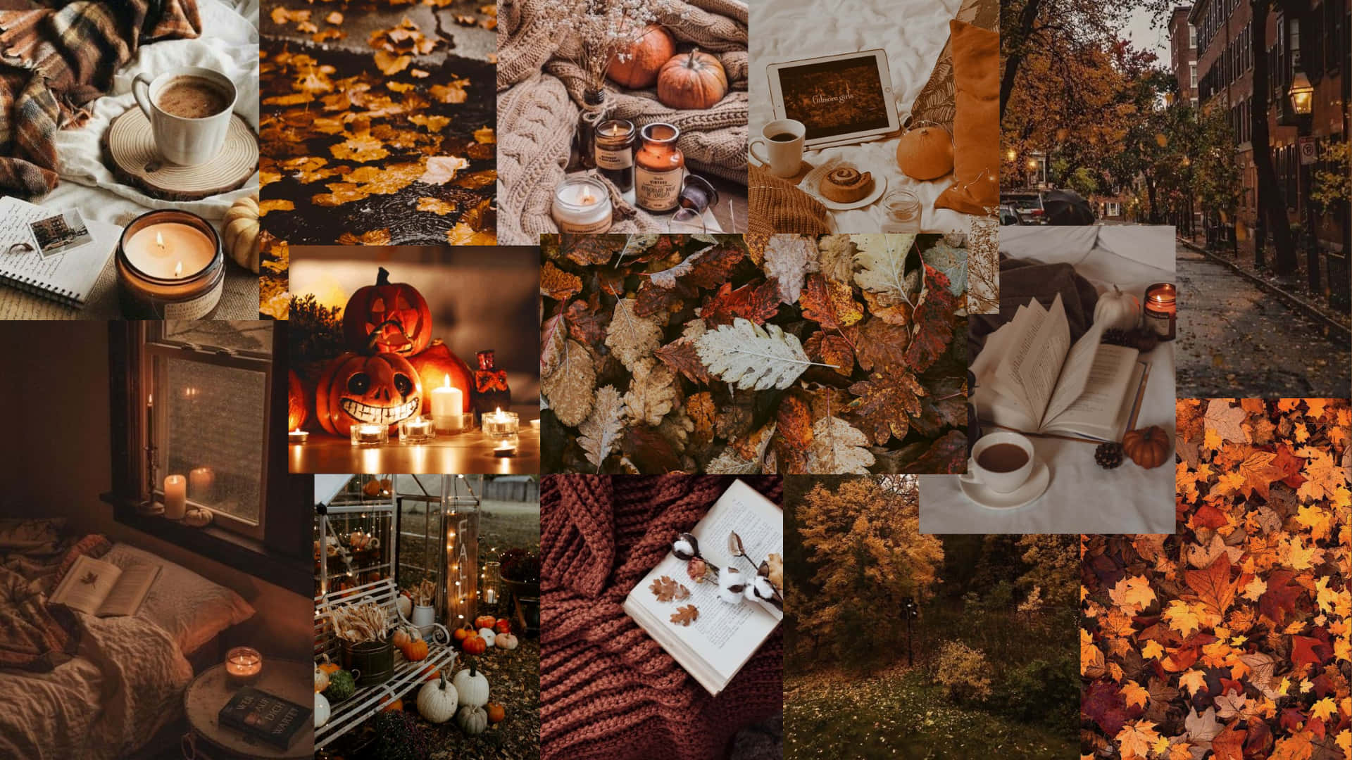 autumn collage, pumpkins, candles, Full HD Desktop Wallpaper