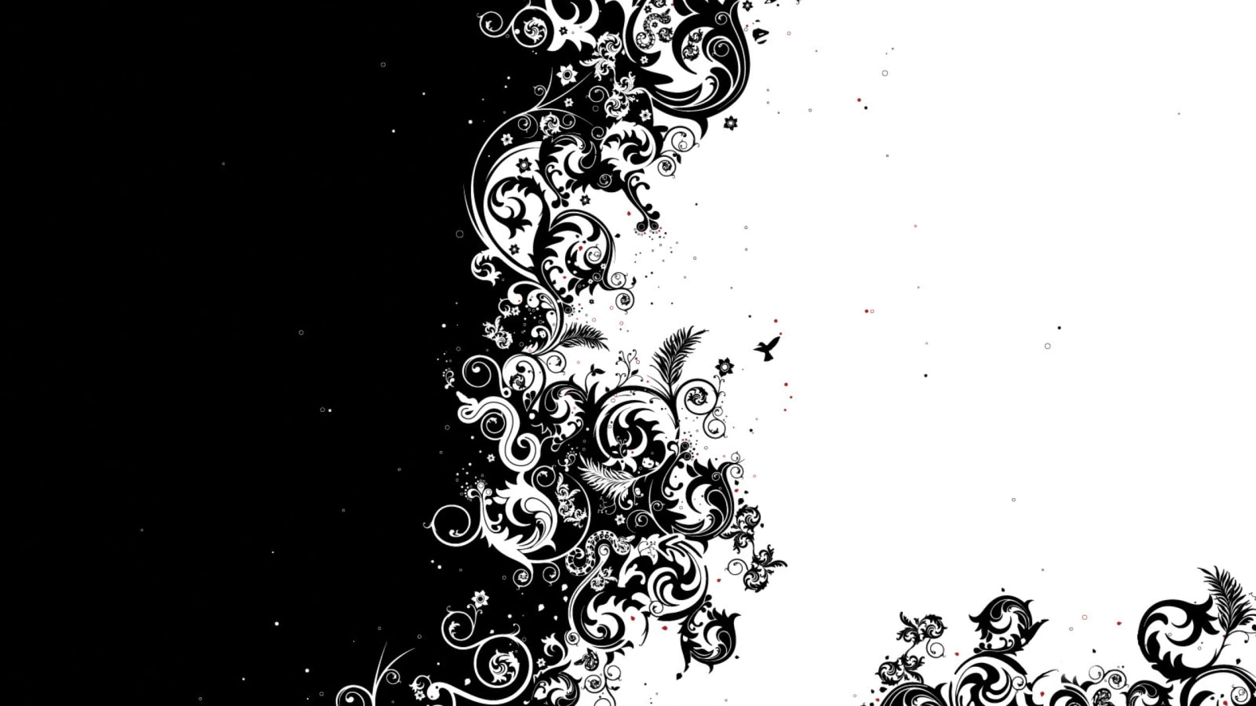 black and white, ornamental swirls, diagonally, 2K Desktop Wallpaper