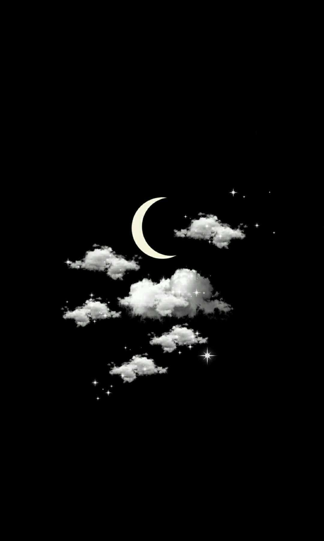 crescent moon, scattered clouds, black night sky, HD Phone Wallpaper