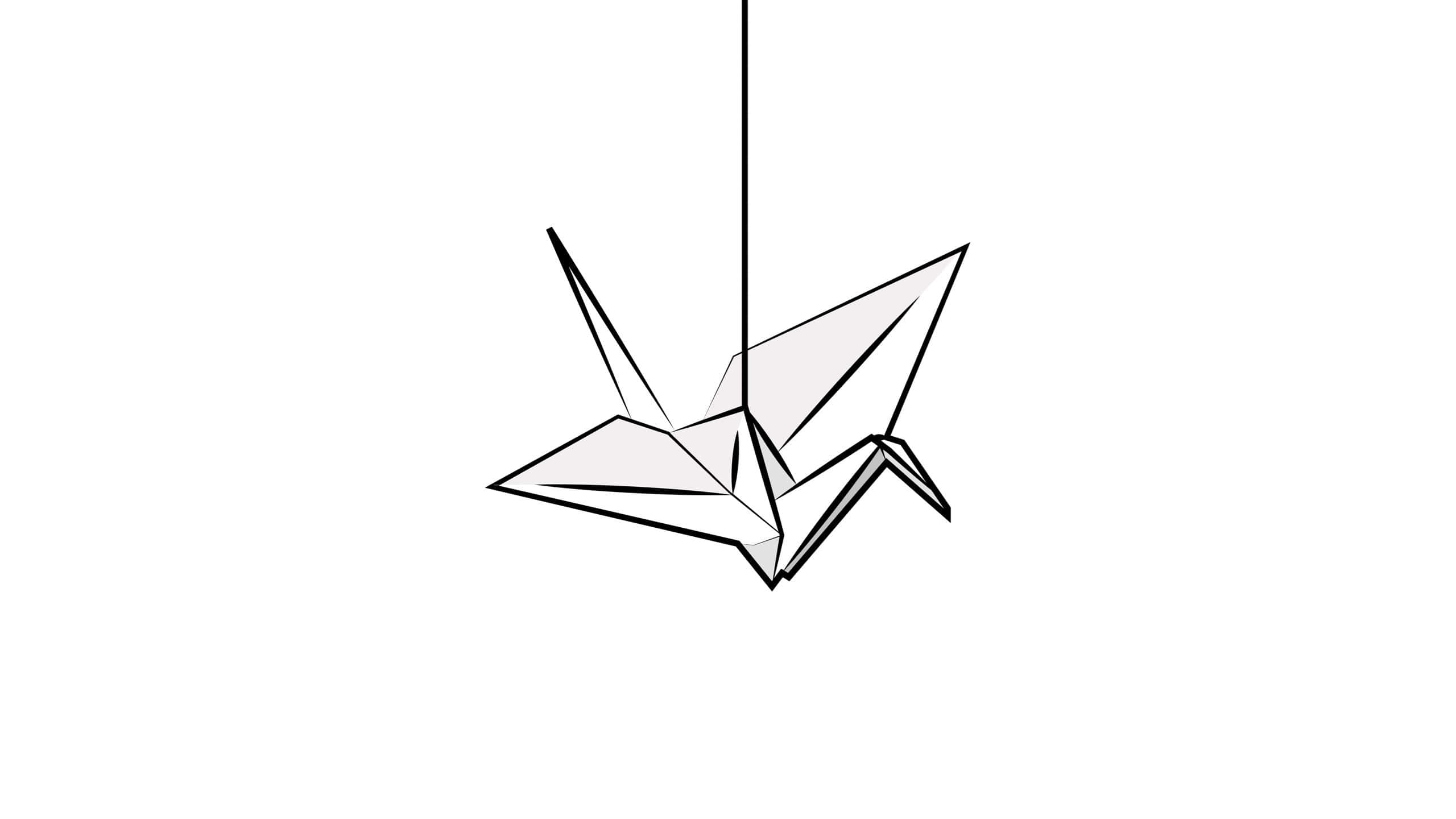 black line drawing, paper crane, string, 2K Desktop Wallpaper