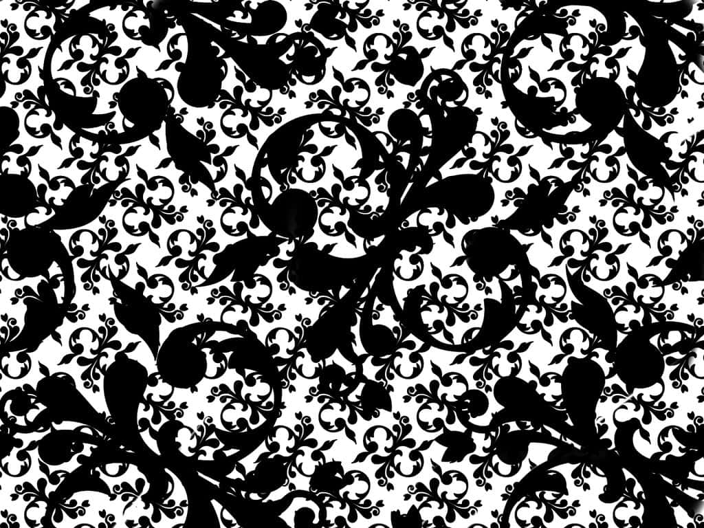 black and white, damask pattern, swirling floral motifs, SD Desktop Wallpaper