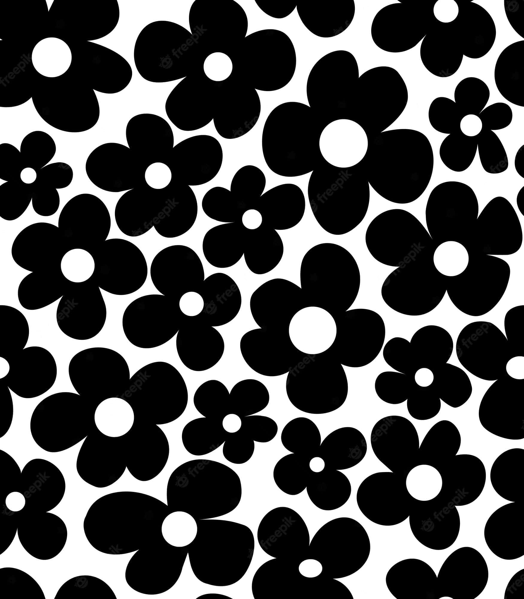 black stylized flowers, white centers, bold minimalist pattern, Full HD Phone Wallpaper
