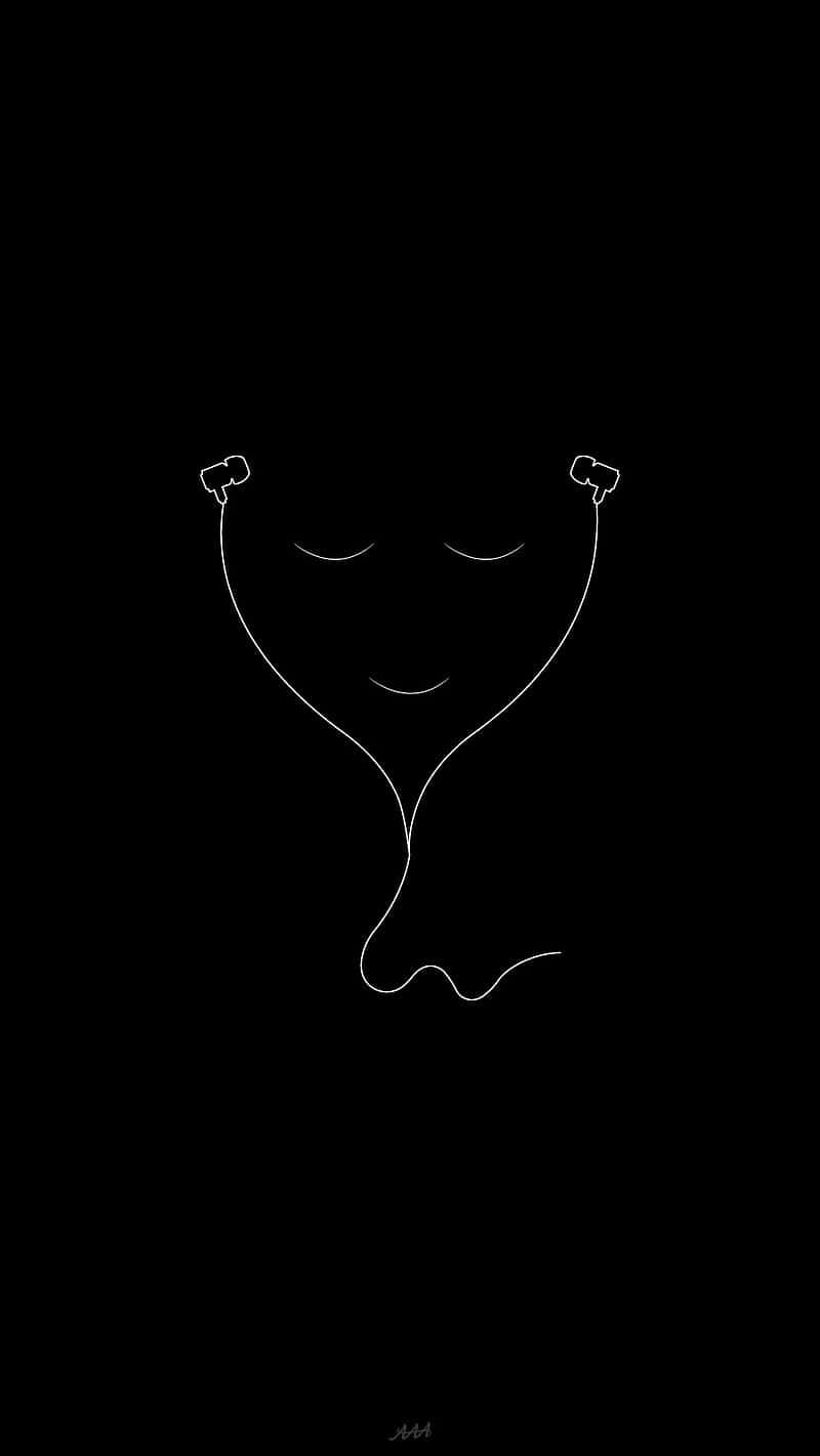 minimalist white line drawing, smiling face, earbuds, HD Phone Wallpaper