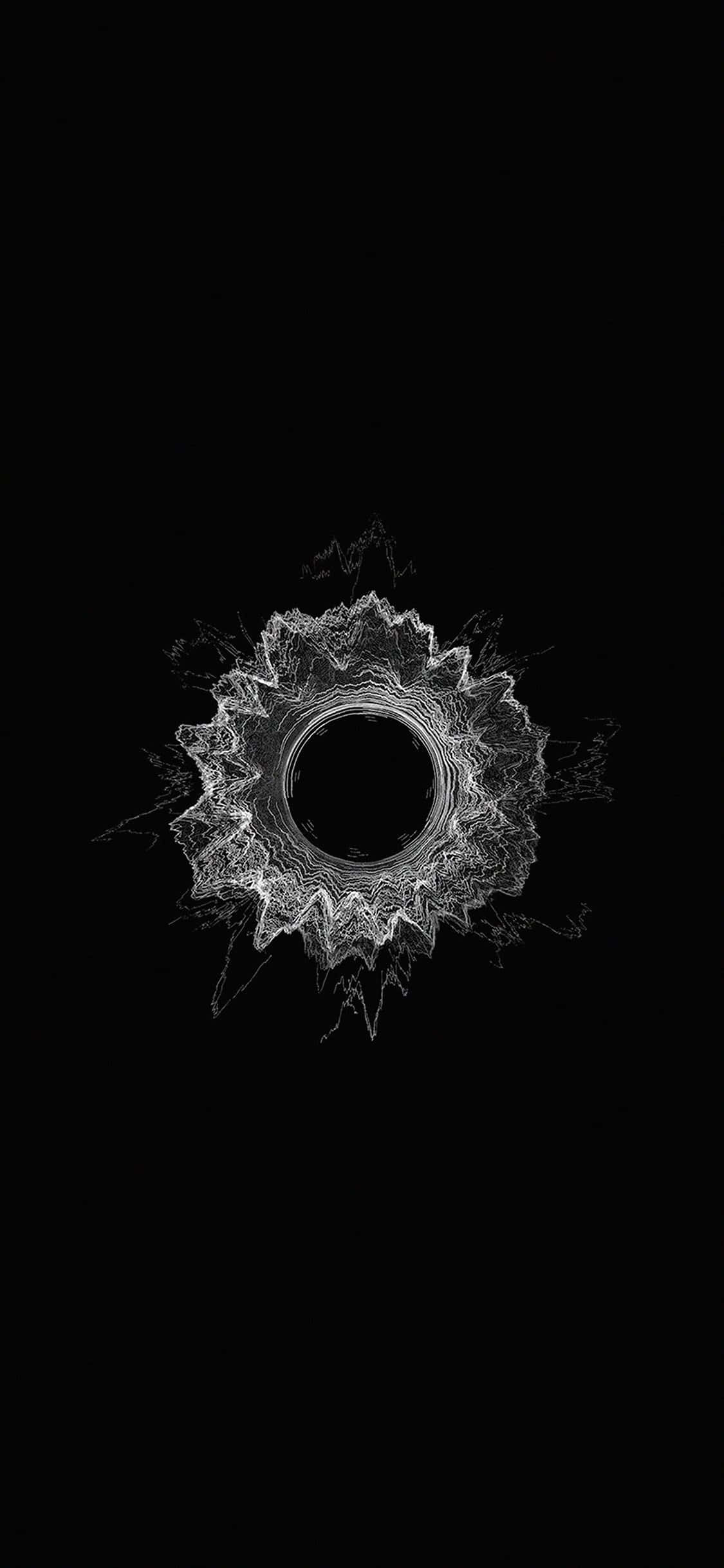 minimalist black and white, glowing white fractal mandala, central void, Full HD Phone Wallpaper