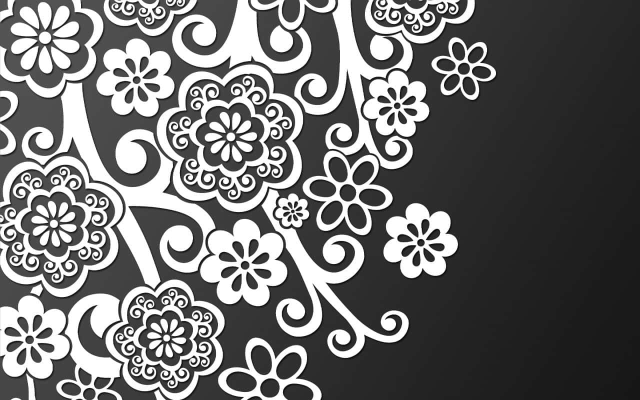 black and white pattern, white floral cutout patterns, sleek black background, HD Desktop Wallpaper