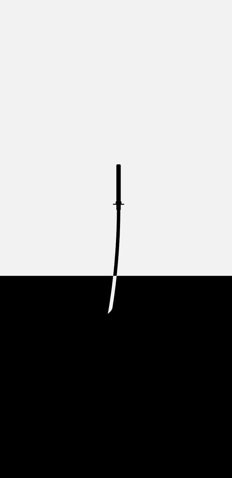 katana sword, black silhouette, stark black and white horizon, HD Phone Wallpaper