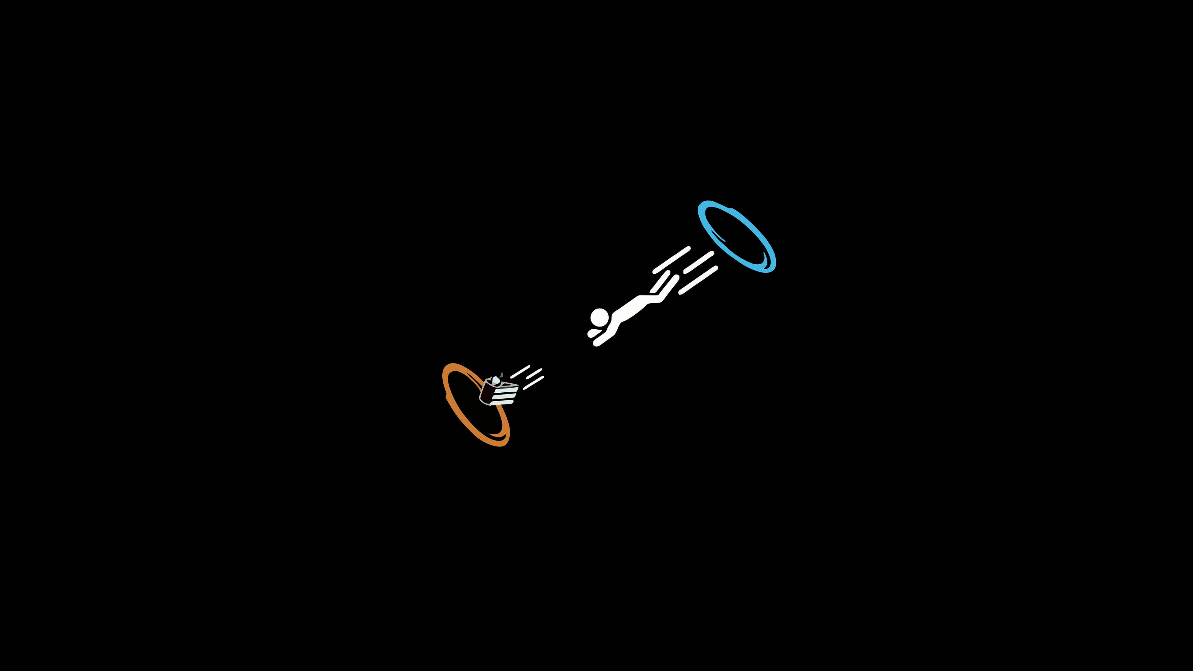 Simple Black, stick man, glowing orange and blue hoops, 4K Desktop Wallpaper