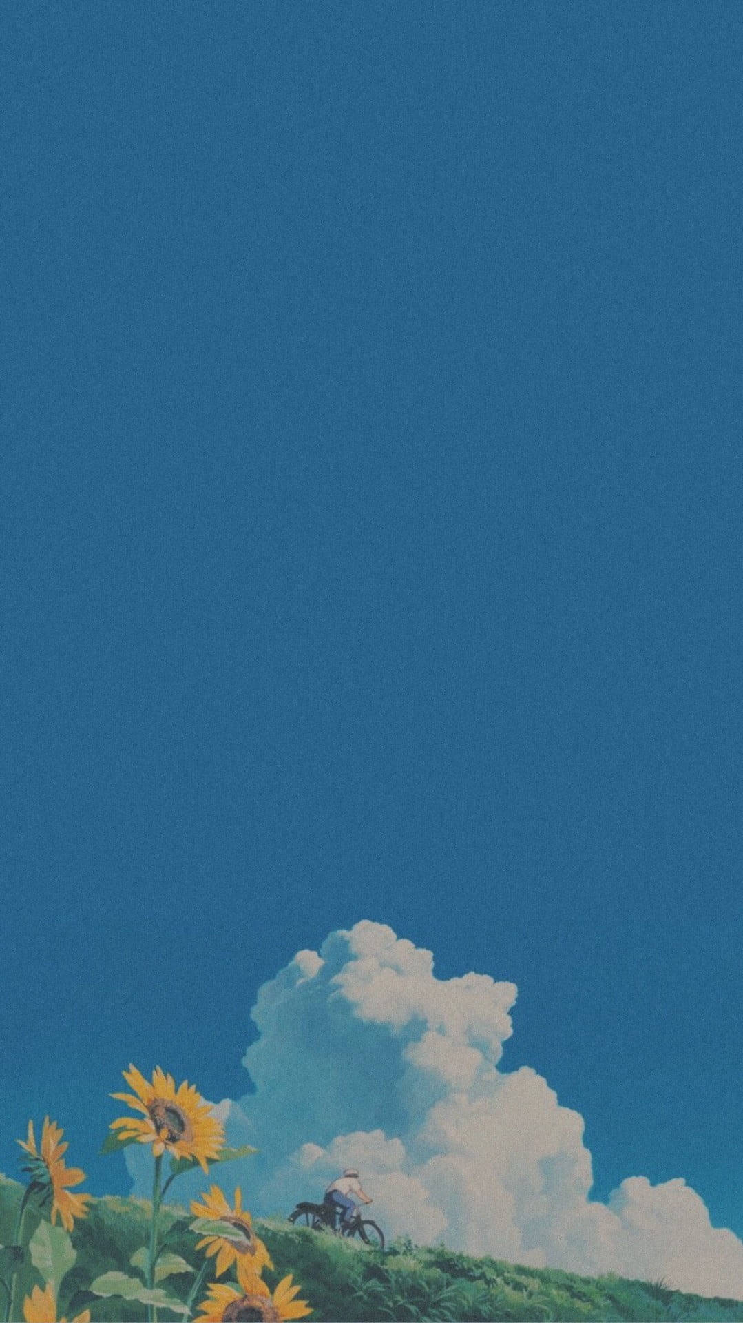 Simple Blue Aesthetic, sunflowers, vast blue sky, Full HD Phone Wallpaper