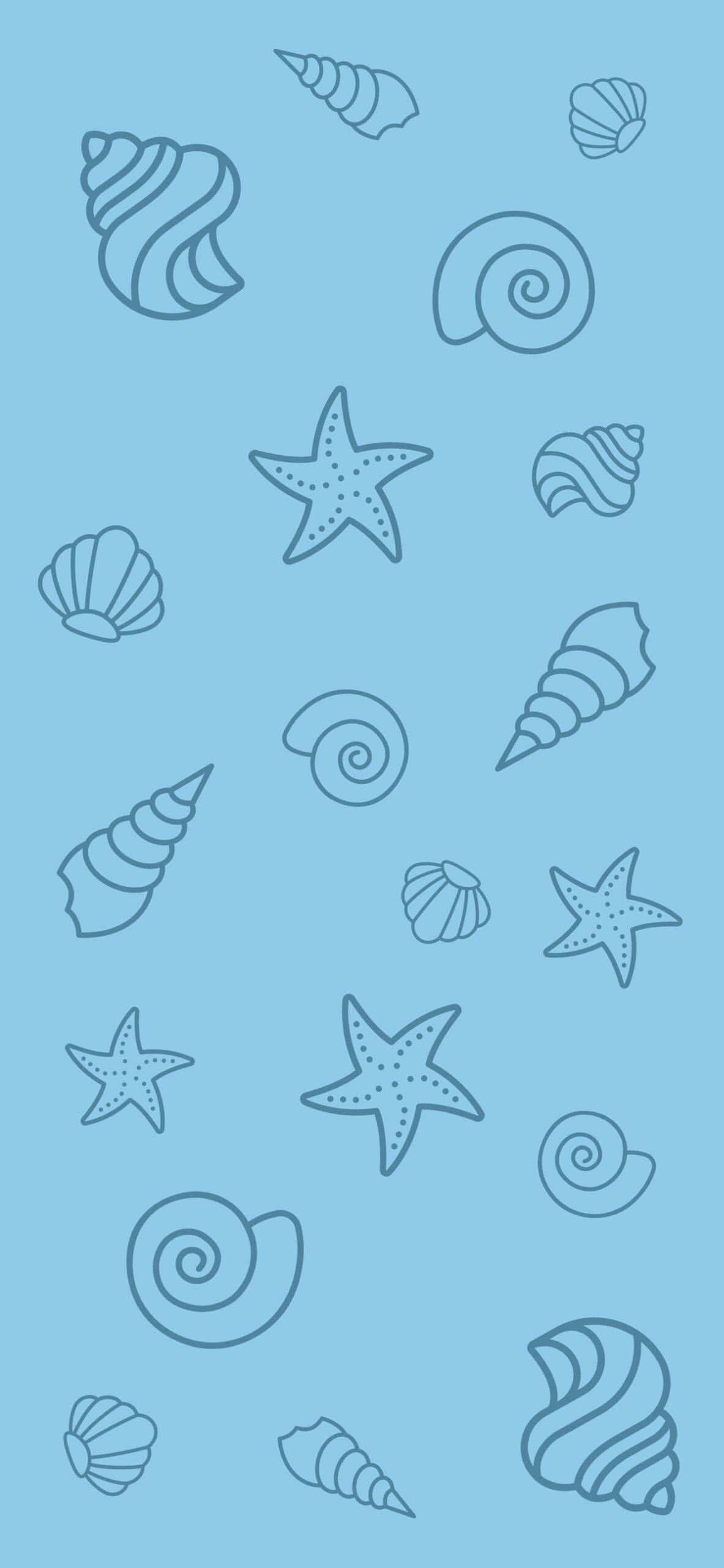 Simple Blue Aesthetic, seashells, starfish, 2K Phone Wallpaper