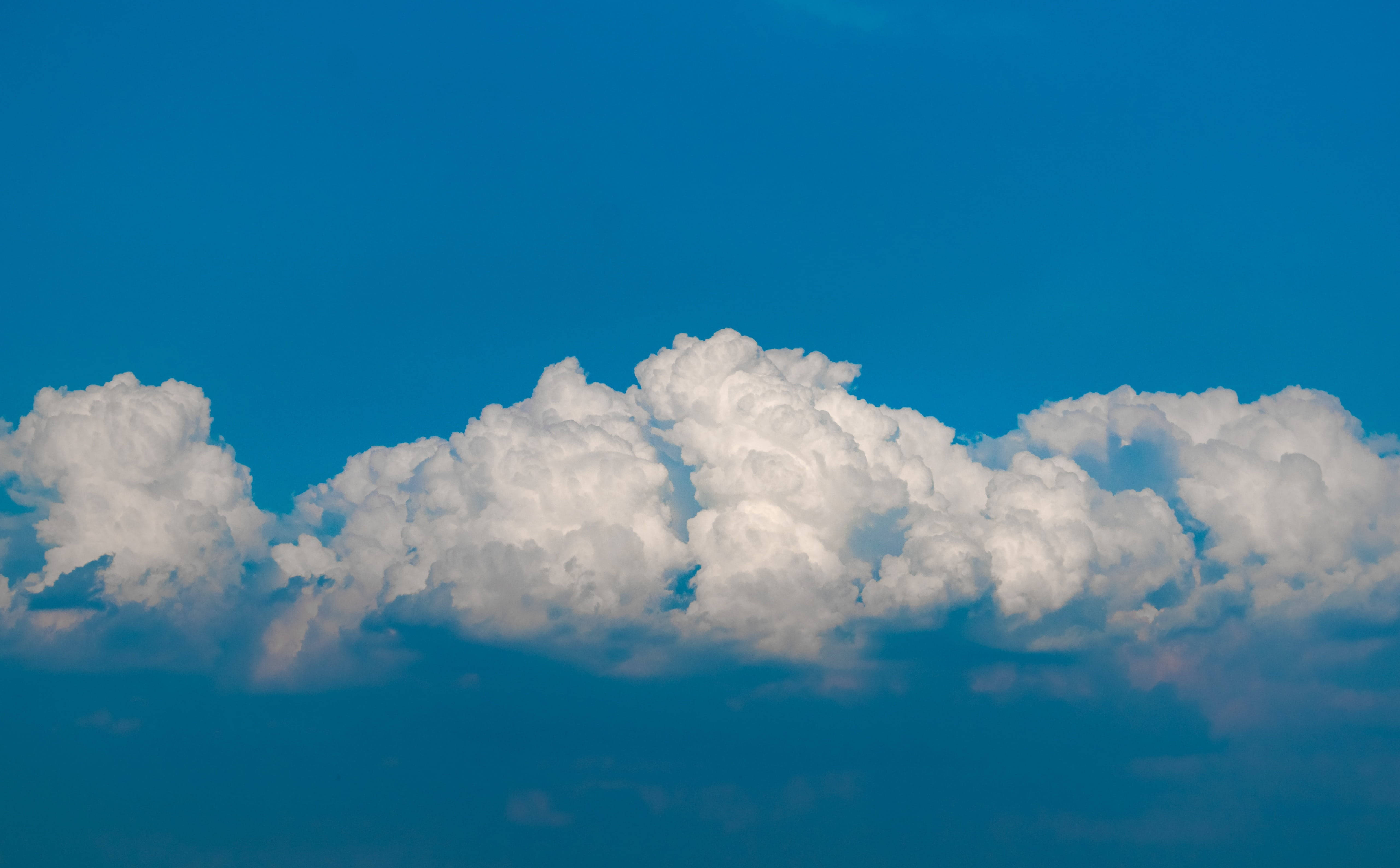 Simple Blue Aesthetic, cloudy sky, fluffy white cumulus clouds, 5K Desktop Wallpaper