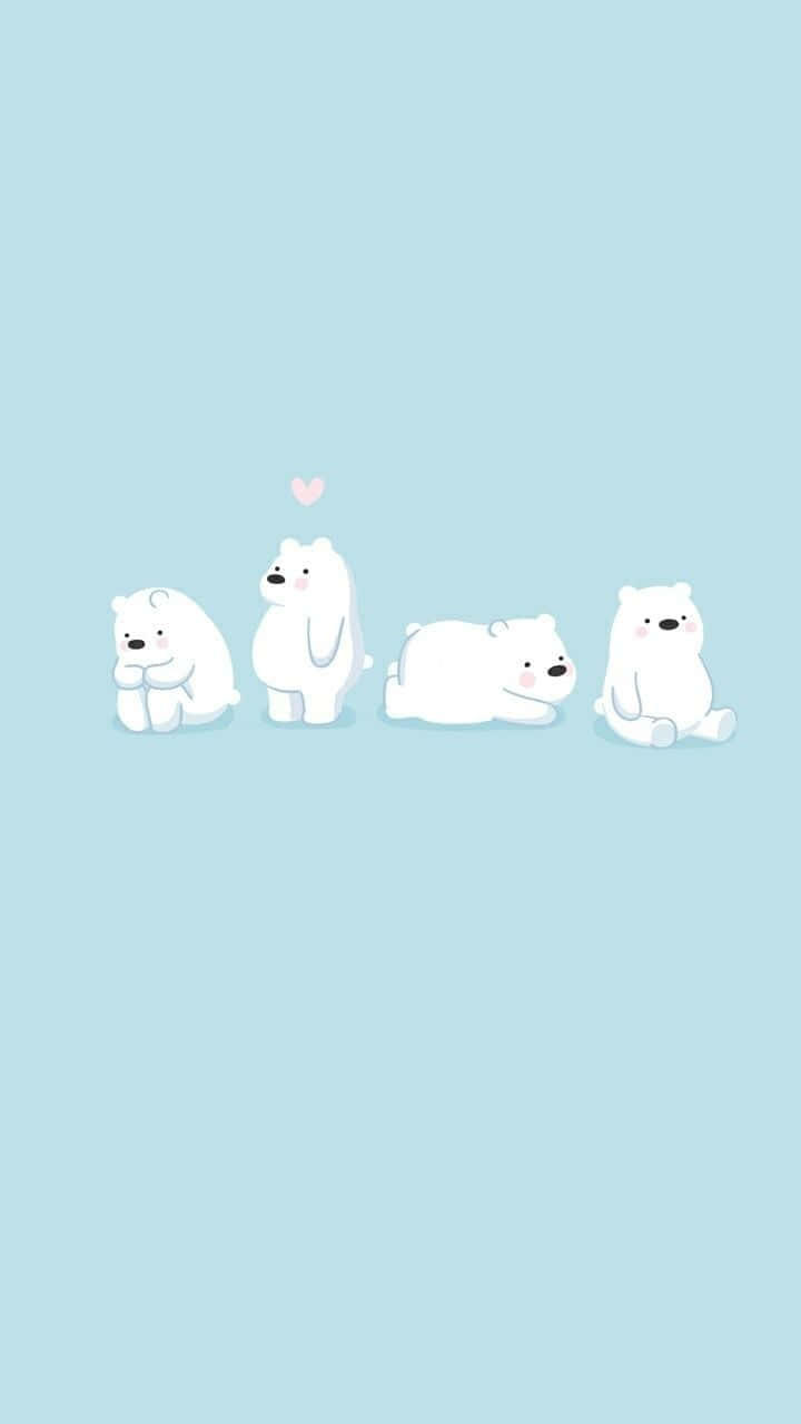 cute blue phone, white cartoon bears, soft blue background, HD Phone Wallpaper