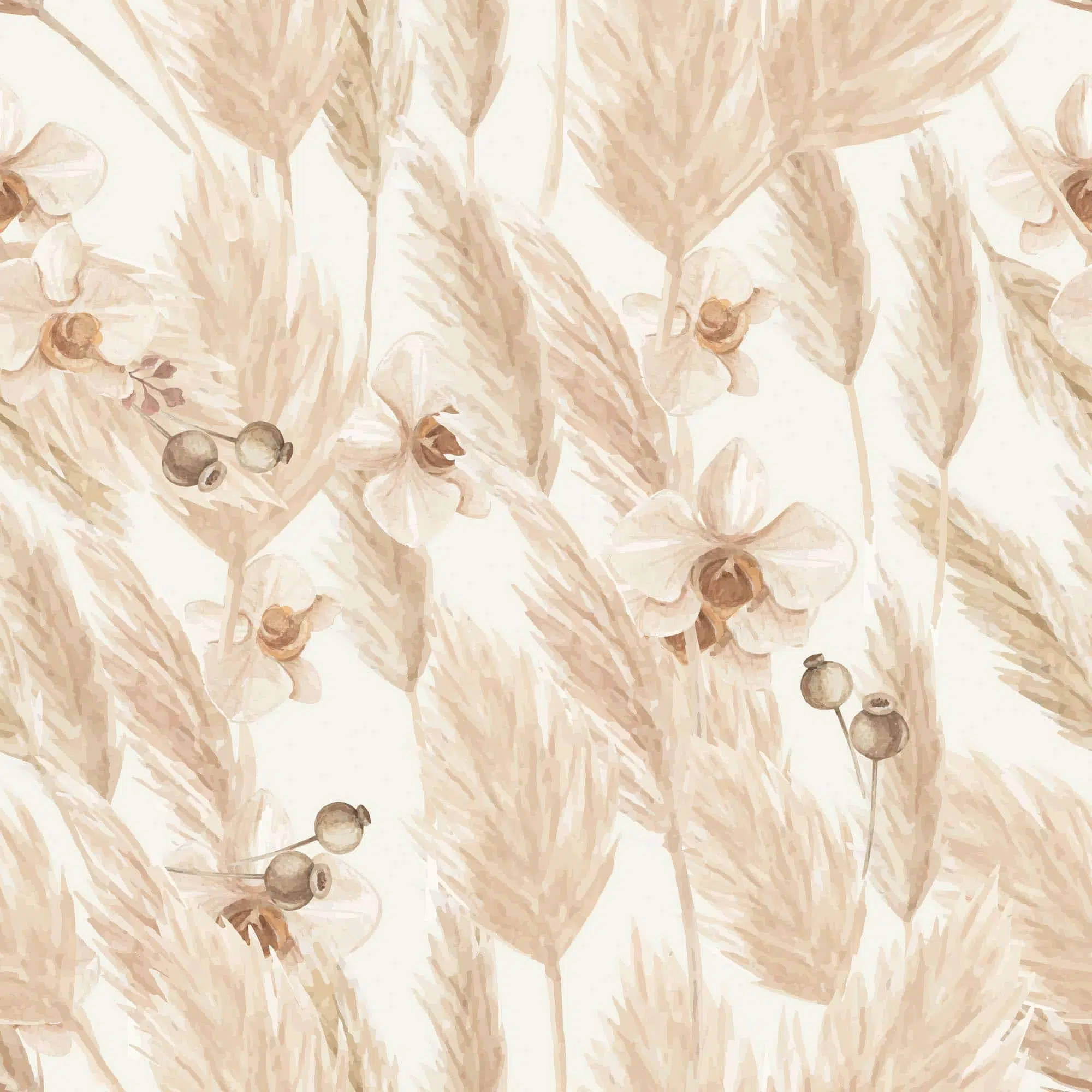 Simple Boho, beige pampas grass, white orchids, Full HD Desktop Wallpaper