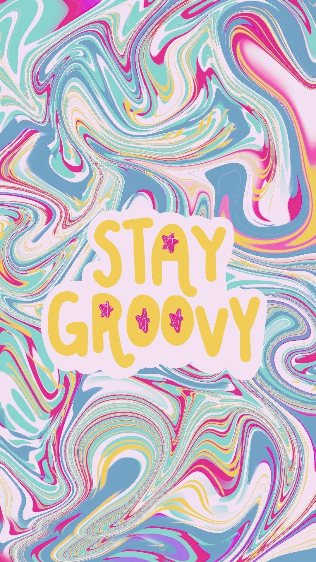 STAY GROOVY, bold yellow letters, vibrant swirling psychedelic pattern, Full HD Phone Wallpaper