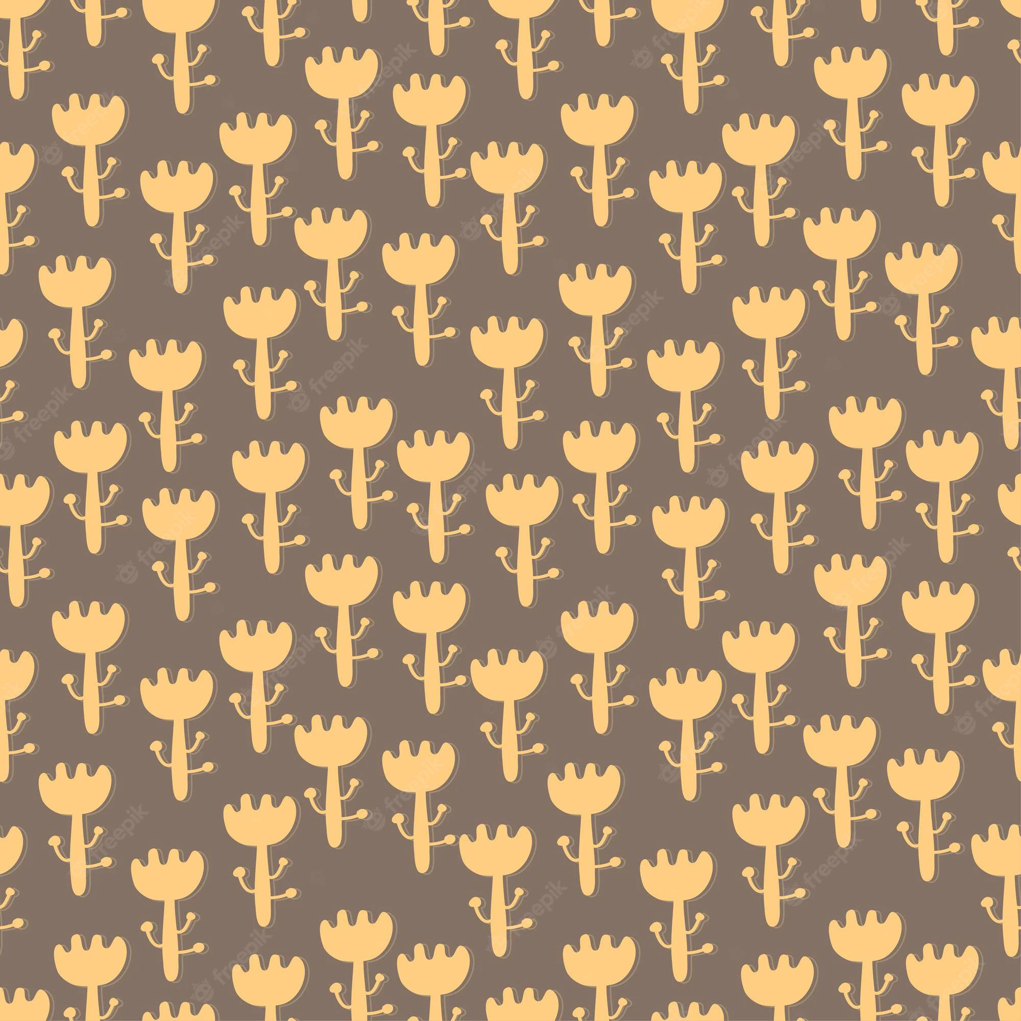 Simple Boho, yellow cactus shapes, muted brown background, Full HD Desktop Wallpaper