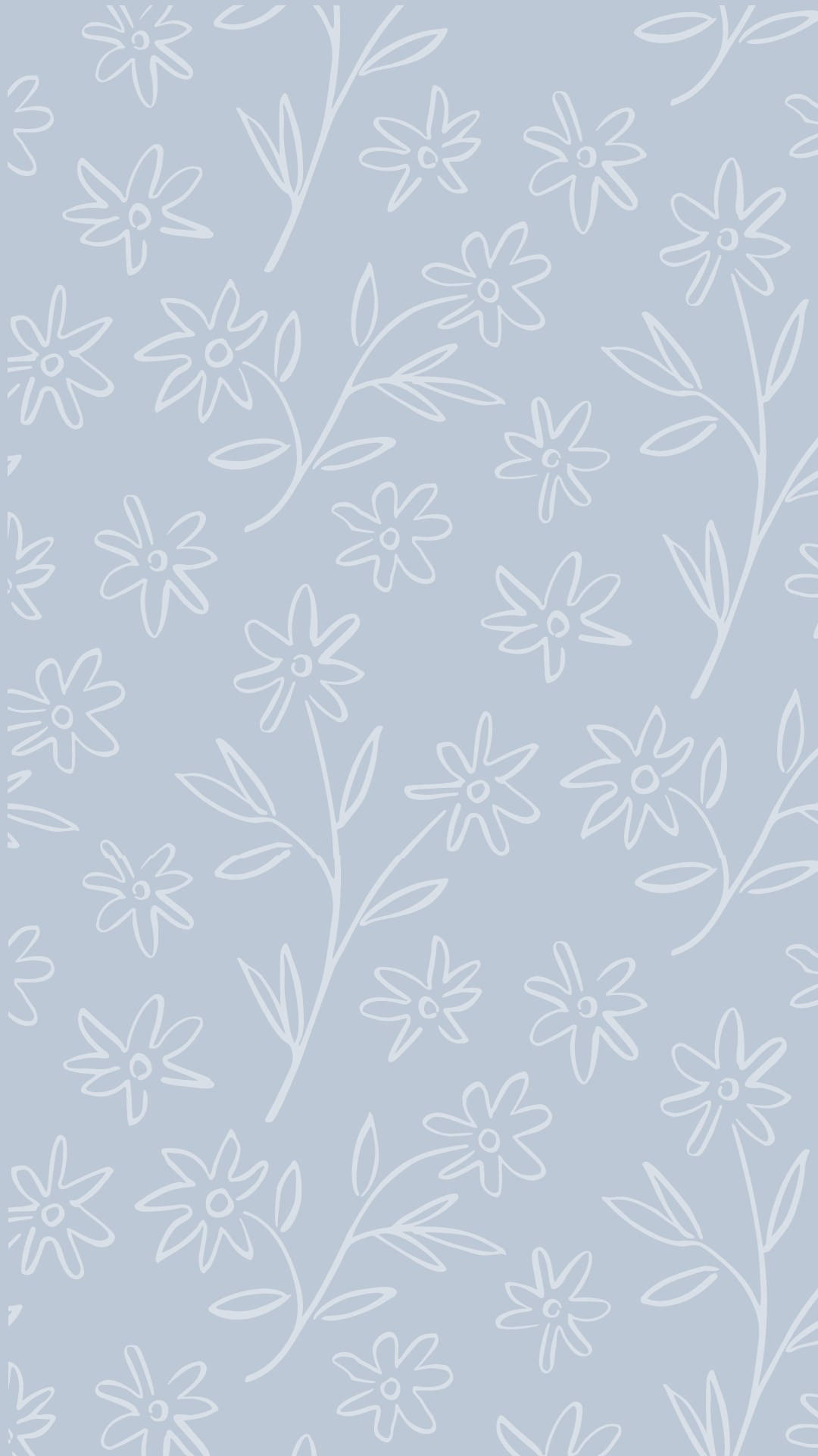 Simple Boho, pastel blue, white line-drawn flowers, Full HD Phone Wallpaper