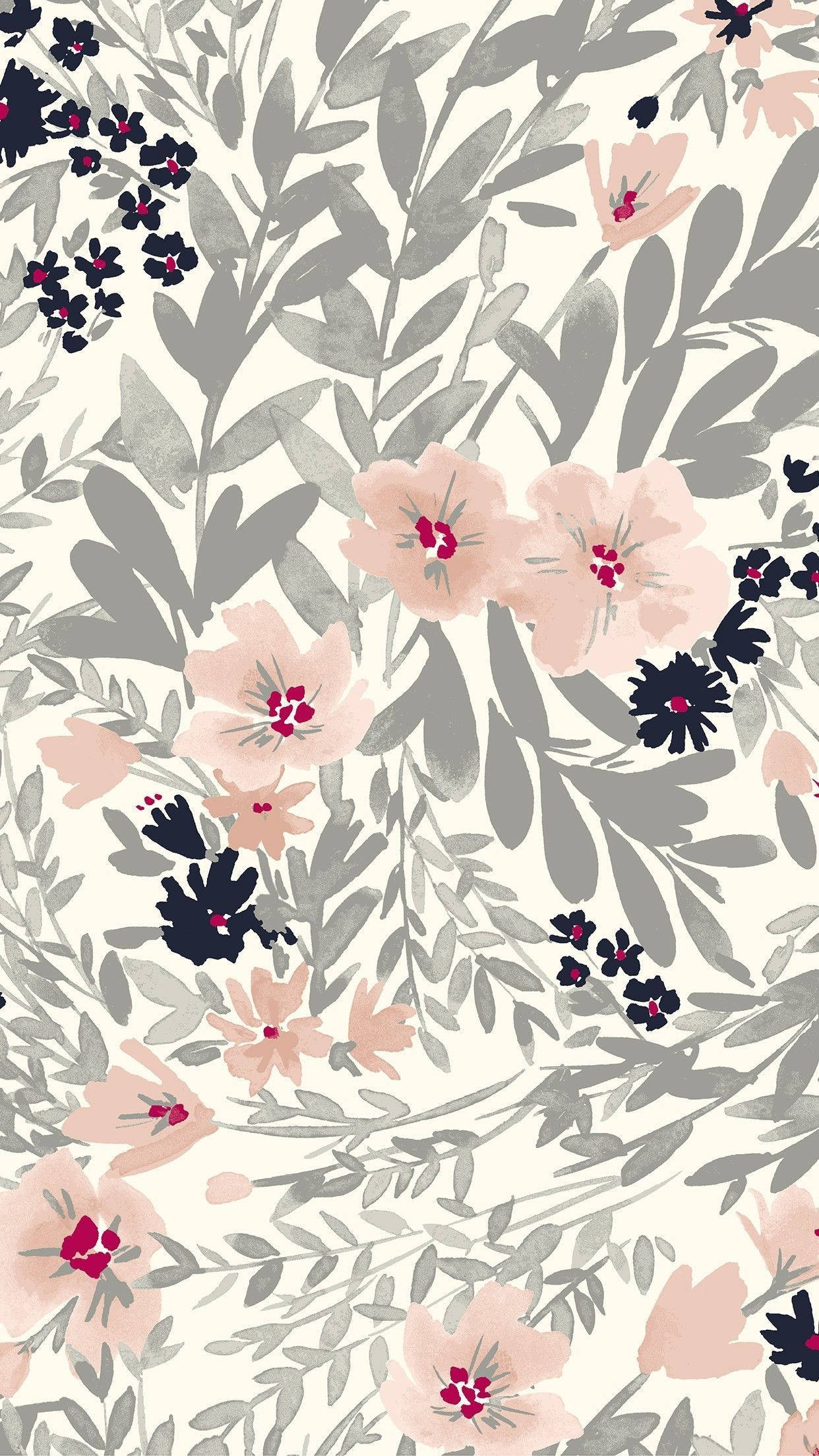 Simple Boho, watercolor floral pattern, soft pink blossoms, Full HD Phone Wallpaper
