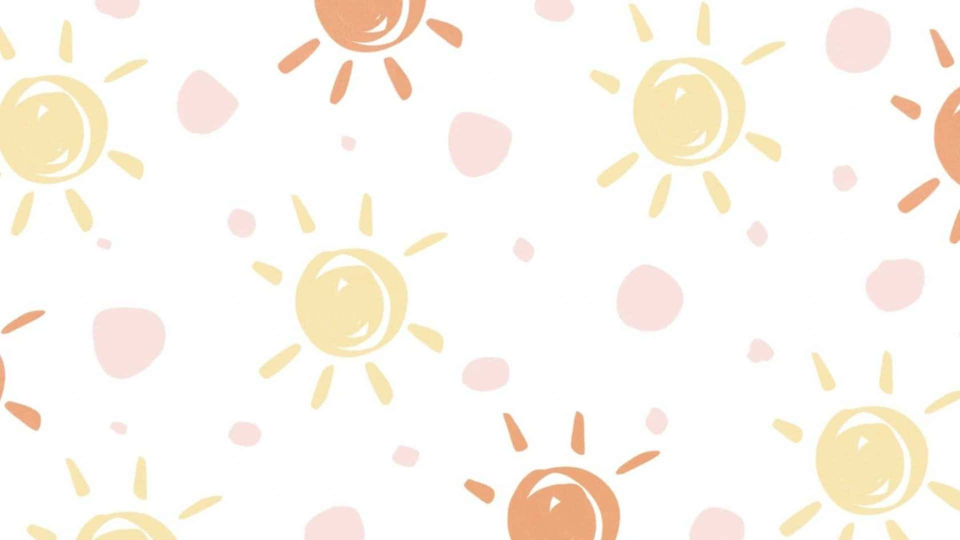 minimalist boho sun pattern, hand-drawn suns, soft pink clouds, Full HD Desktop Wallpaper