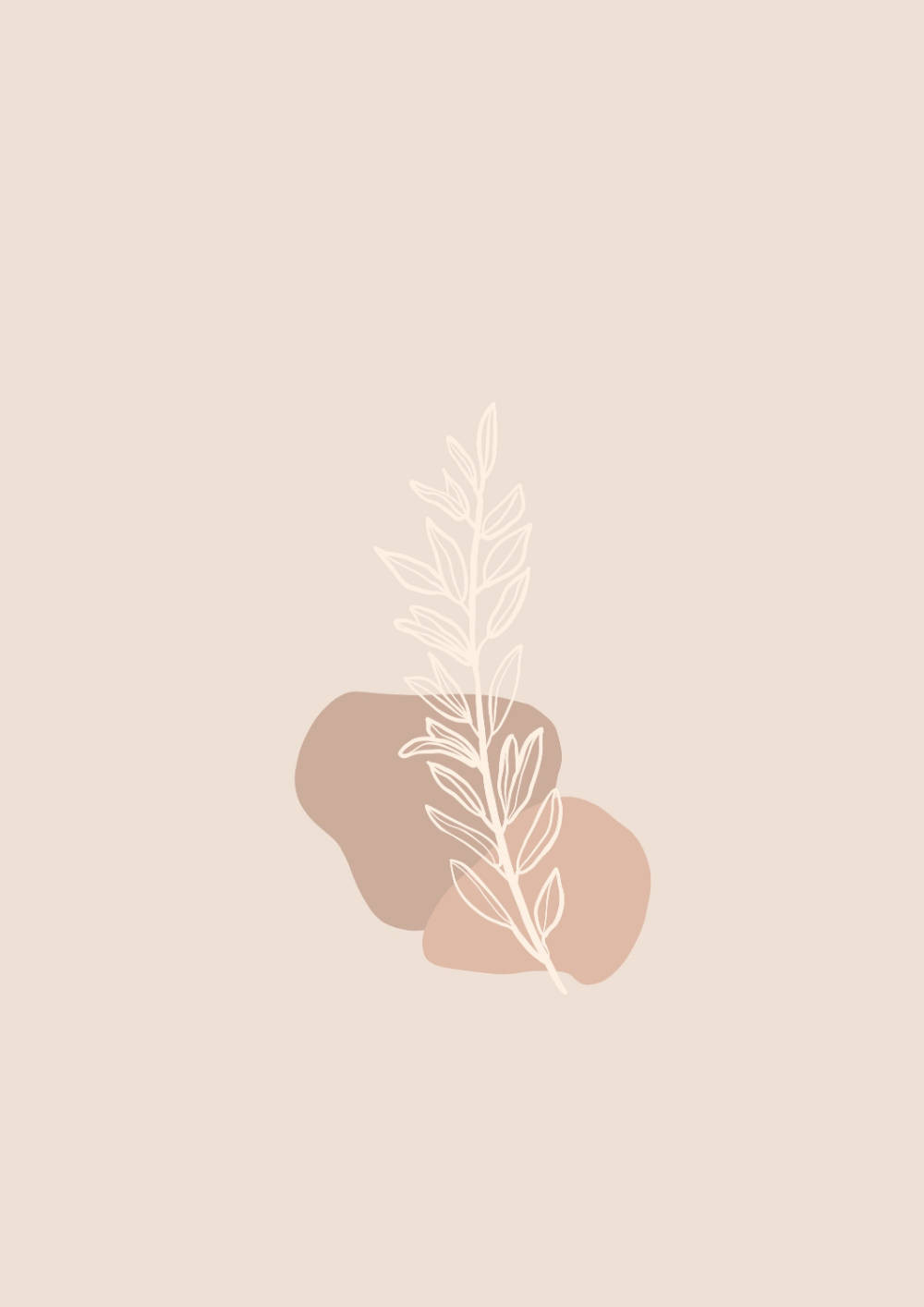 boho aesthetic, minimalist leaves outline, soft beige abstract shapes, HD Phone Wallpaper
