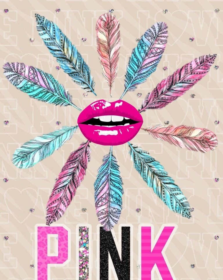 Boho Pastel, pink lips, colorful patterned feathers, SD Phone Wallpaper