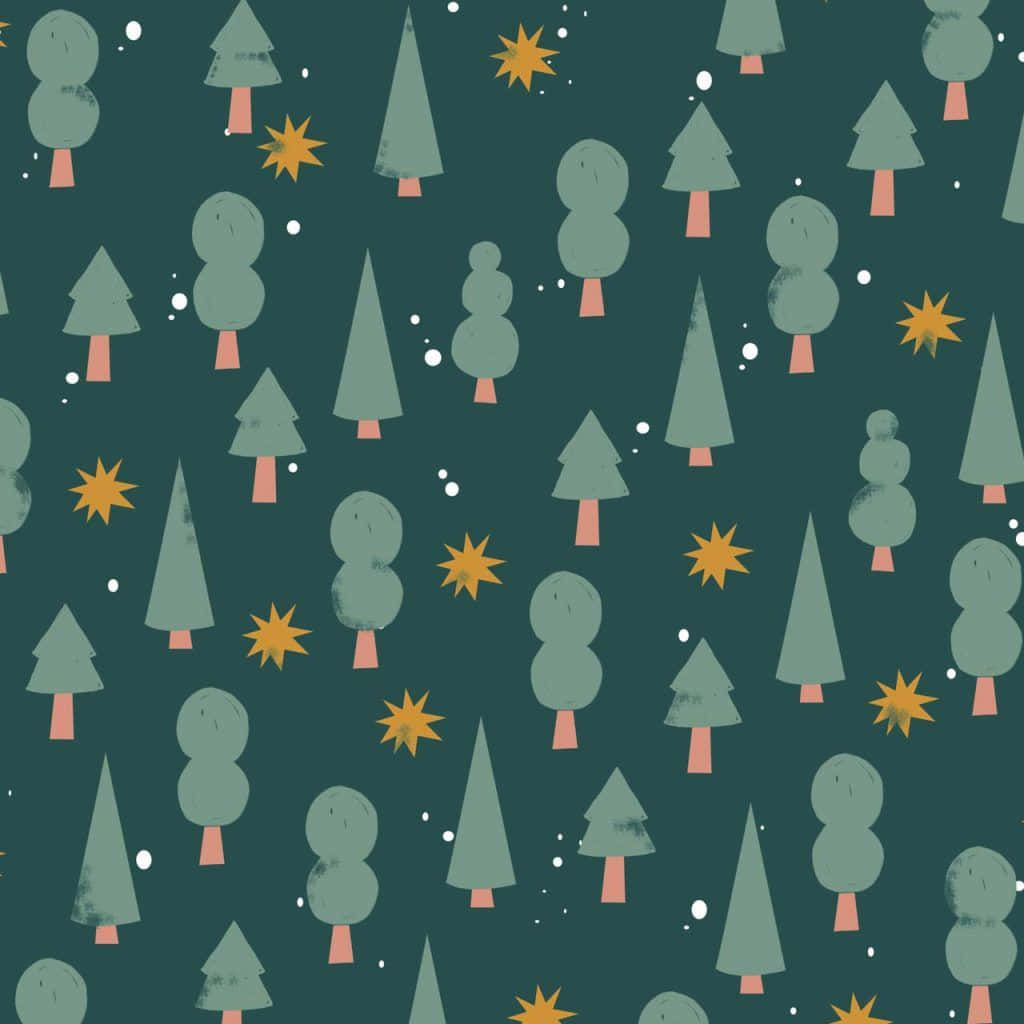 Simple Christmas iPad, green trees, pink trunks, SD Desktop Wallpaper