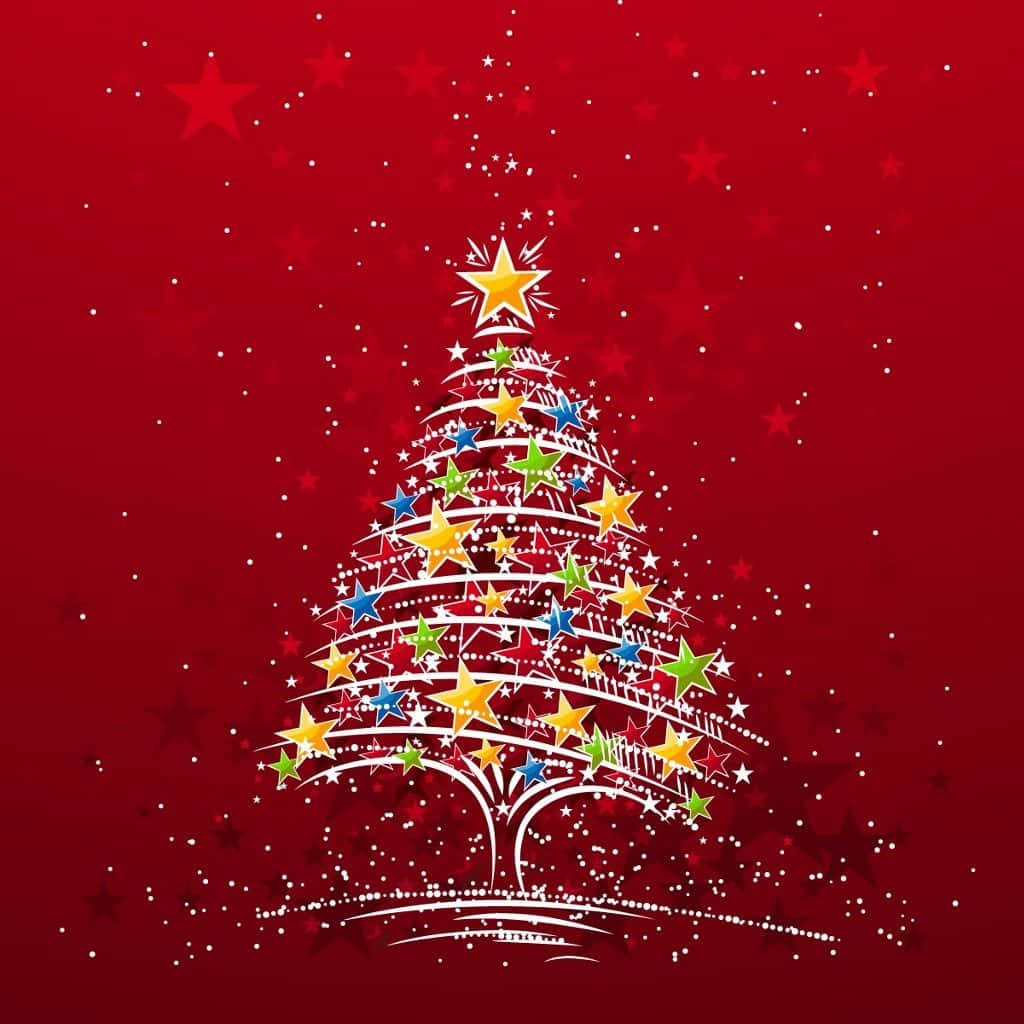iPad, Christmas tree, colorful stars, SD Desktop Wallpaper