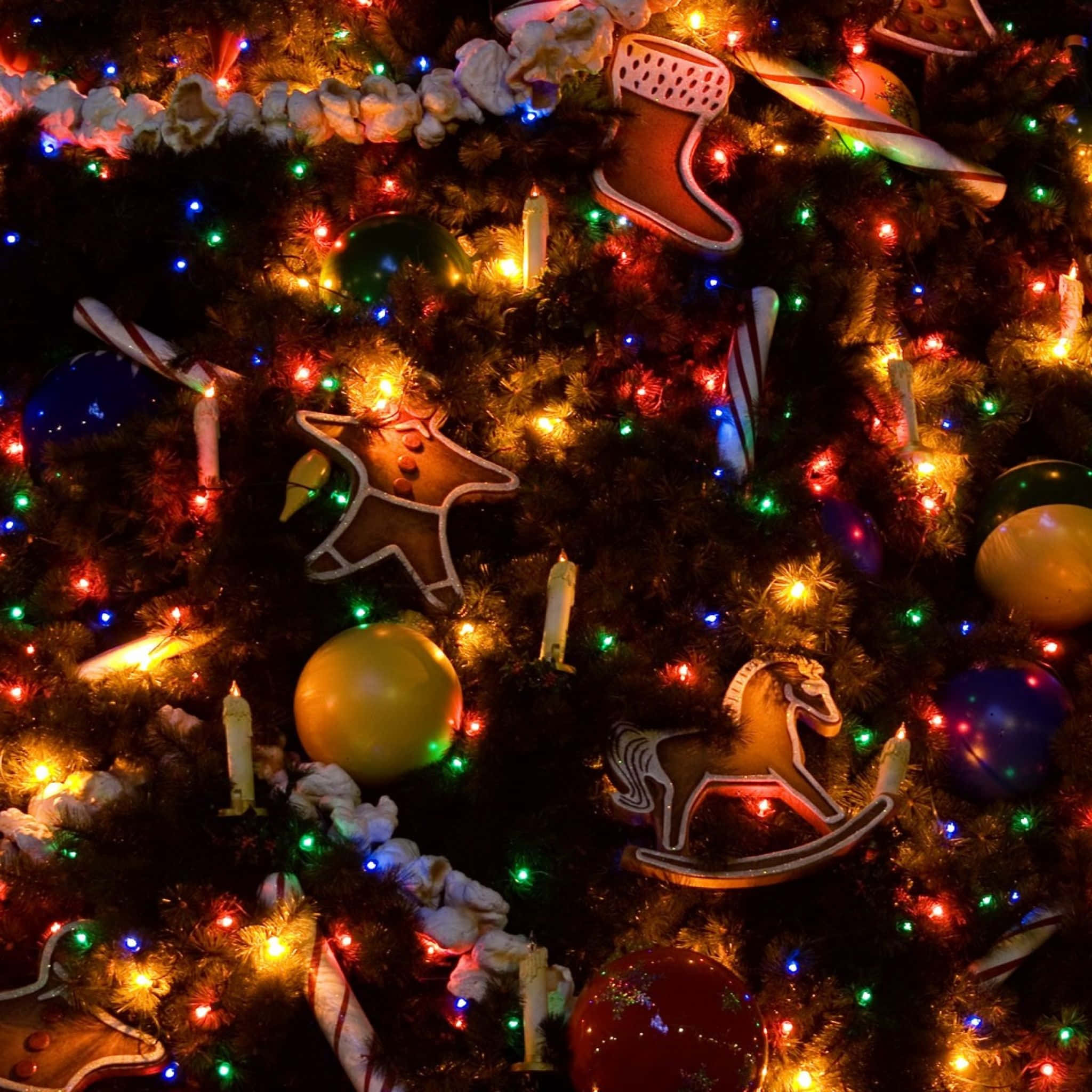 iPad, Christmas tree, colorful lights, Full HD Desktop Wallpaper
