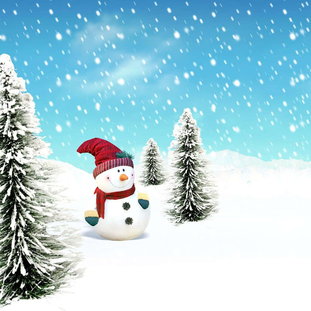 Simple Christmas iPad, snowman, red hat, SD Desktop Wallpaper