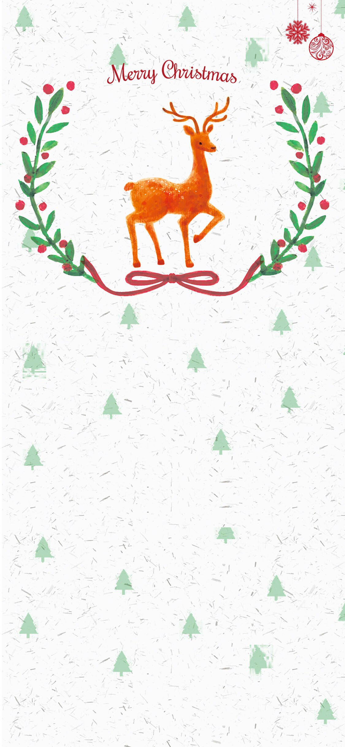 Merry Simple Christmas Reindeer, orange deer, green holly wreath, Full HD Phone Wallpaper