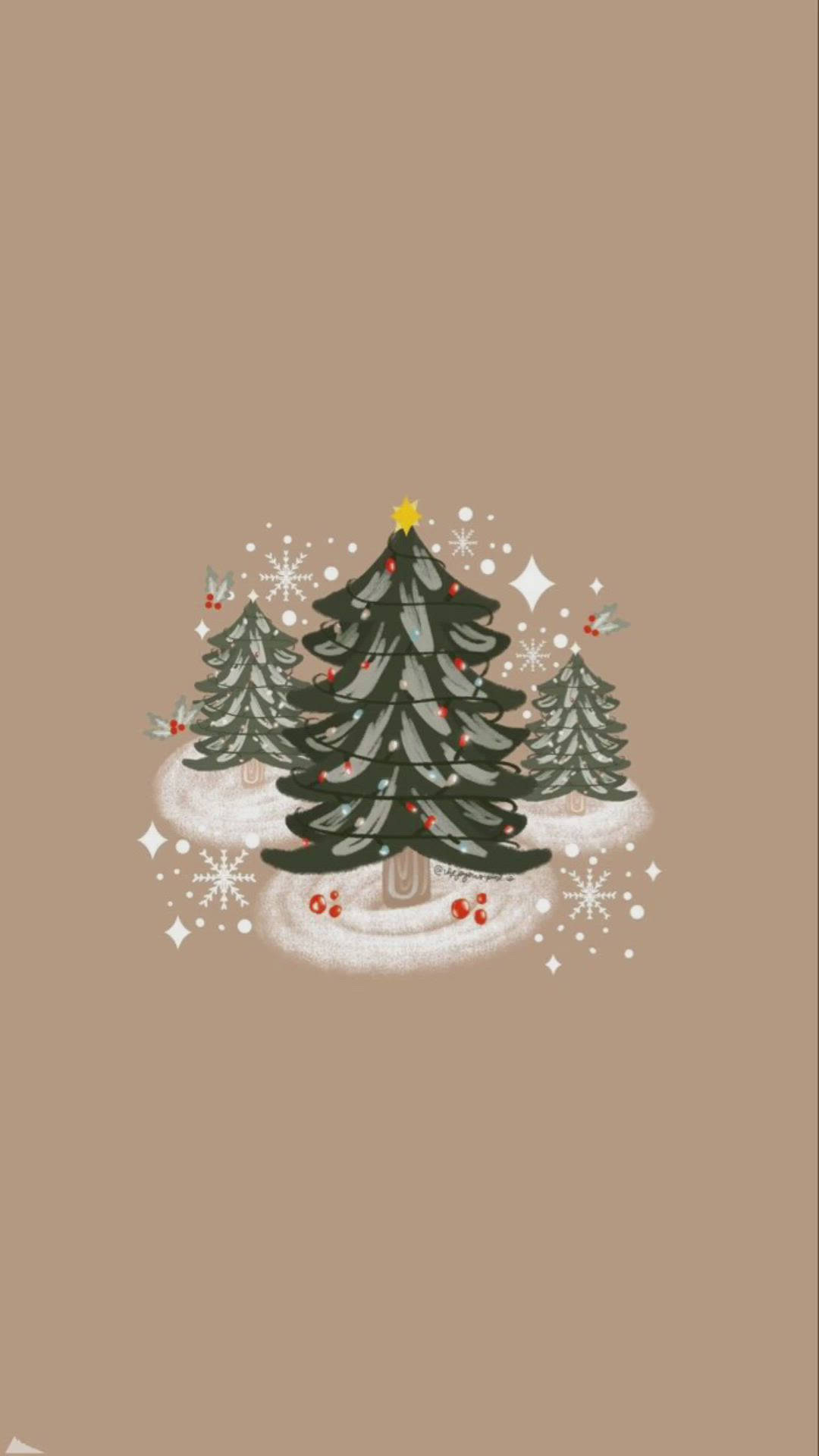 Simple Christmas, pine trees, red berries, Full HD Phone Wallpaper