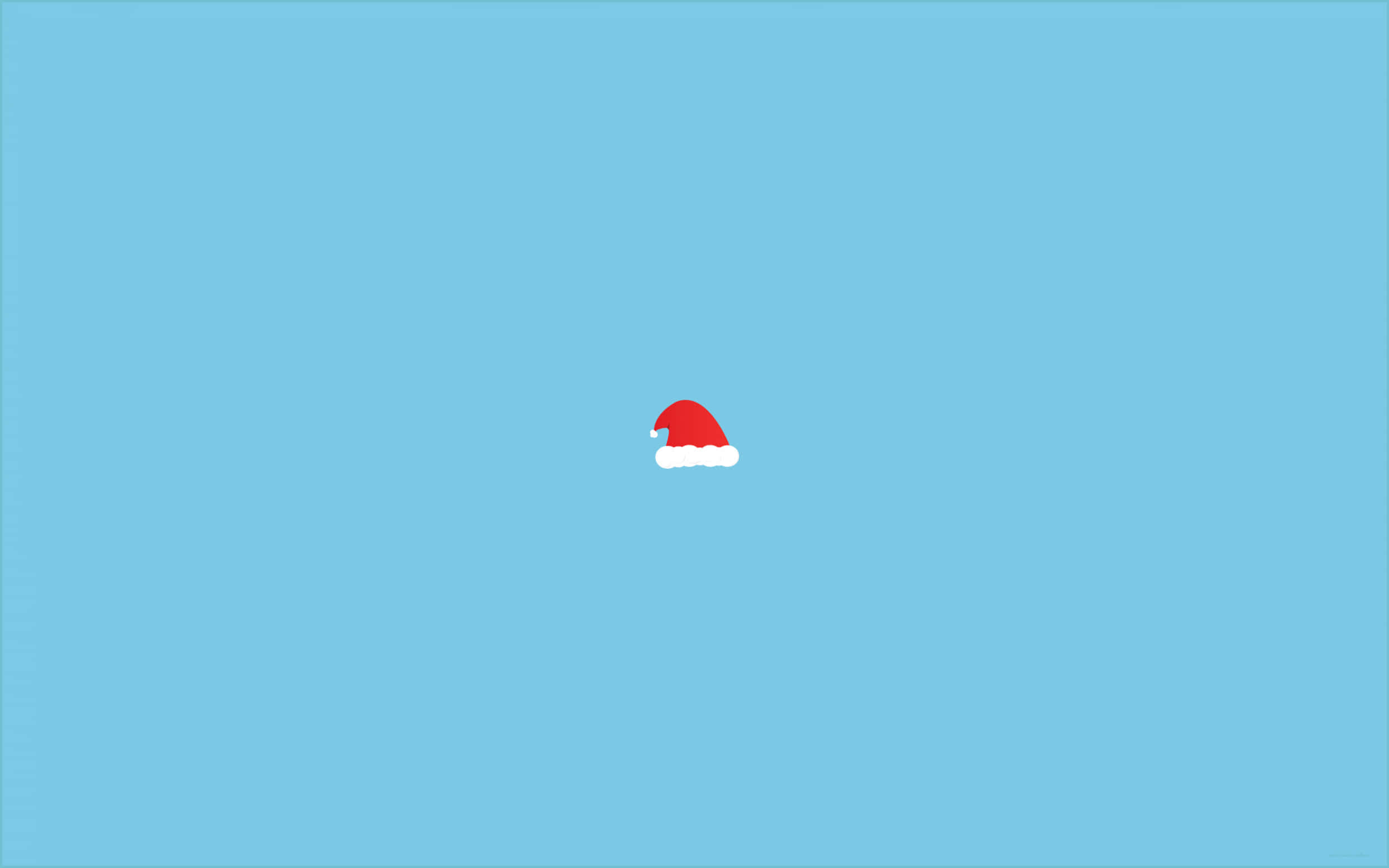 minimalist christmas desktop, red and white Santa hat, solid light blue background, Full HD Desktop Wallpaper