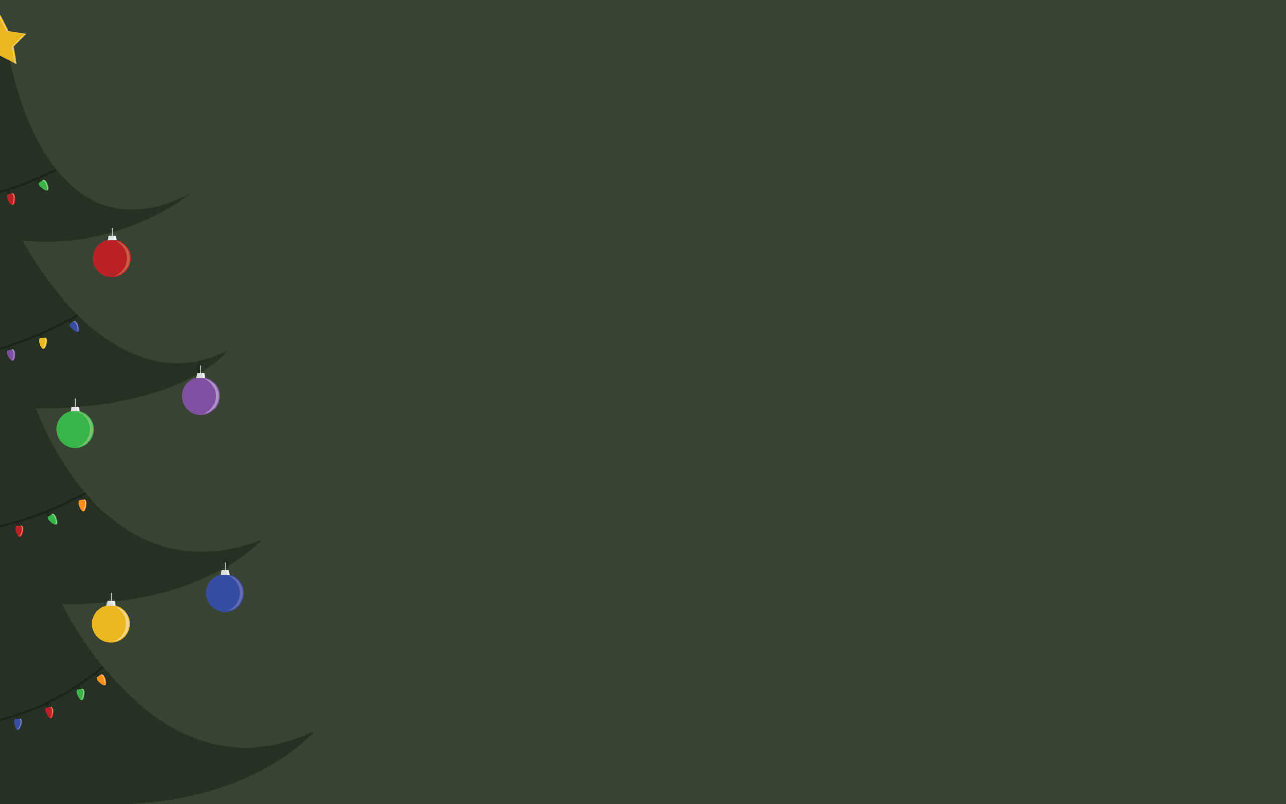 minimalist Christmas desktop, dark green Christmas tree, colorful ornaments, 2K Desktop Wallpaper