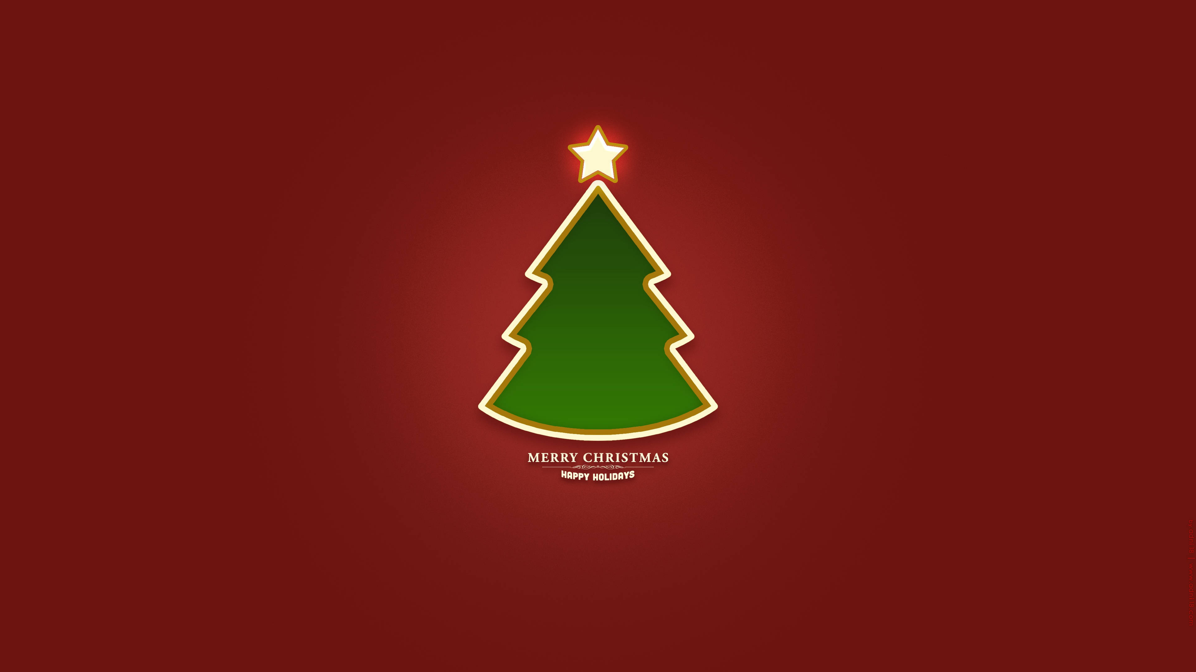minimalist christmas, glowing green Christmas tree, golden star, 4K Desktop Wallpaper