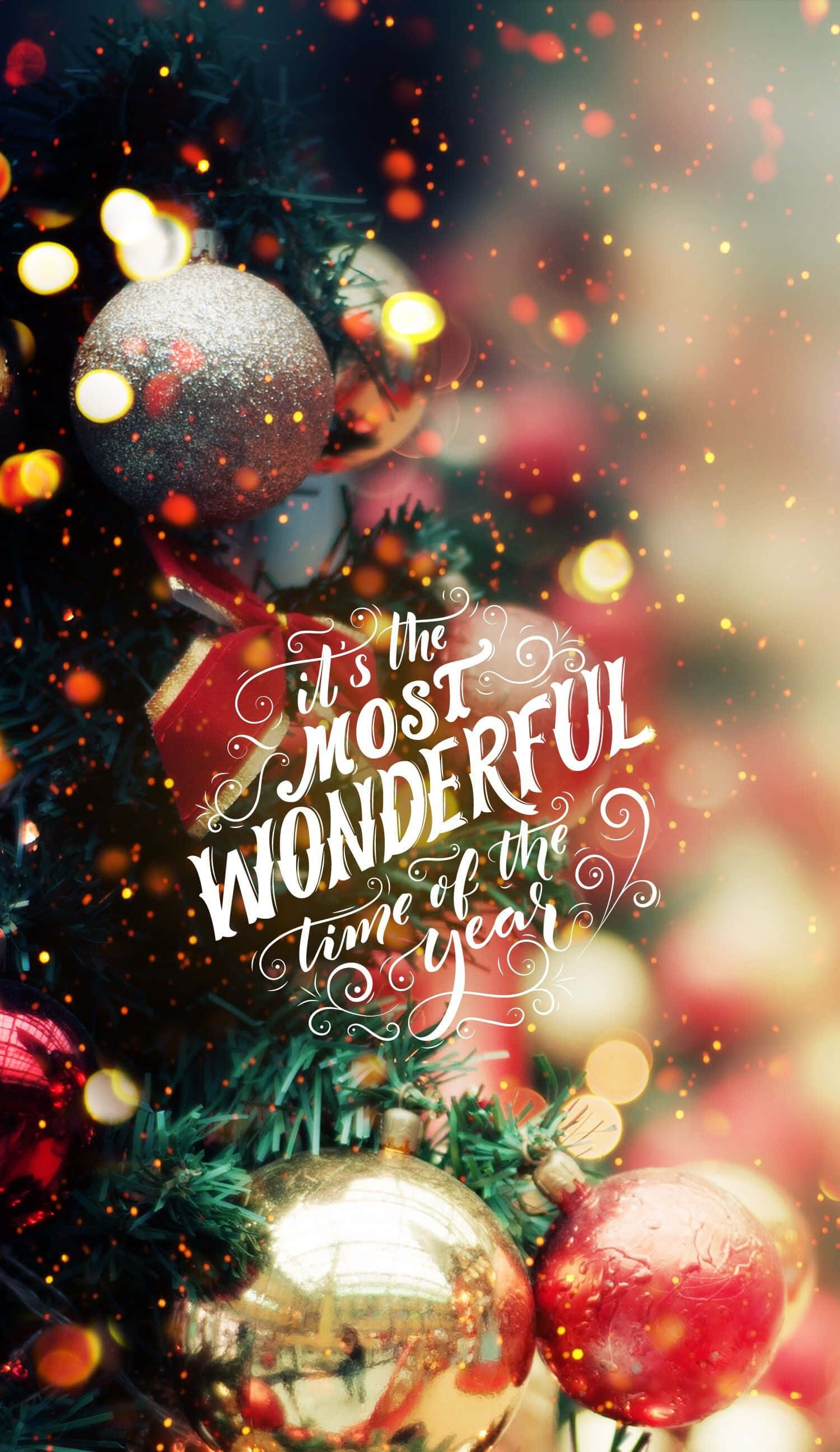 Cute Simple Christmas, Christmas tree, glittering ornaments, 2K Phone Wallpaper