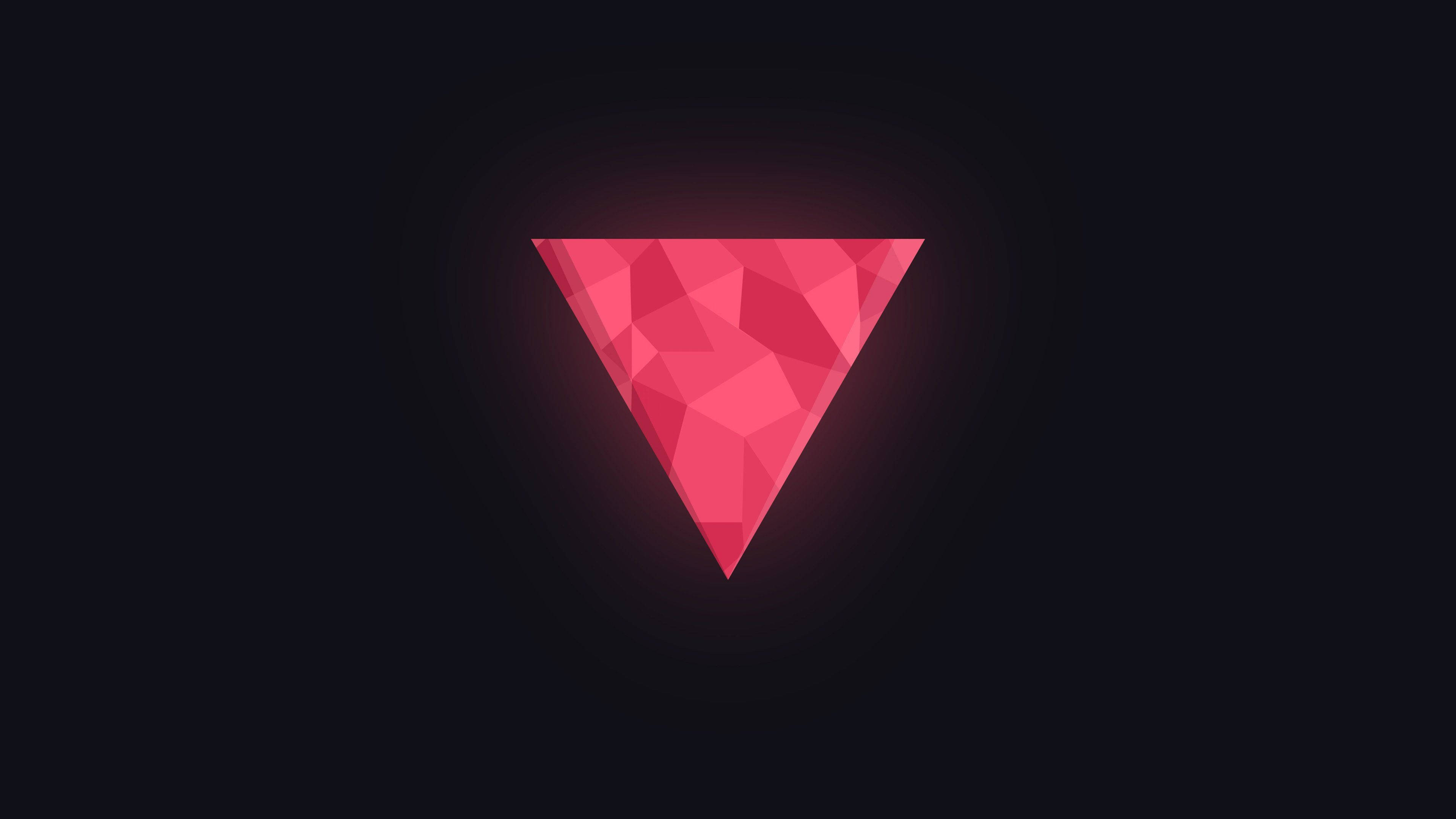 Simple Clean Inverted Triangle, glowing pink, geometric triangle, 4K Desktop Wallpaper