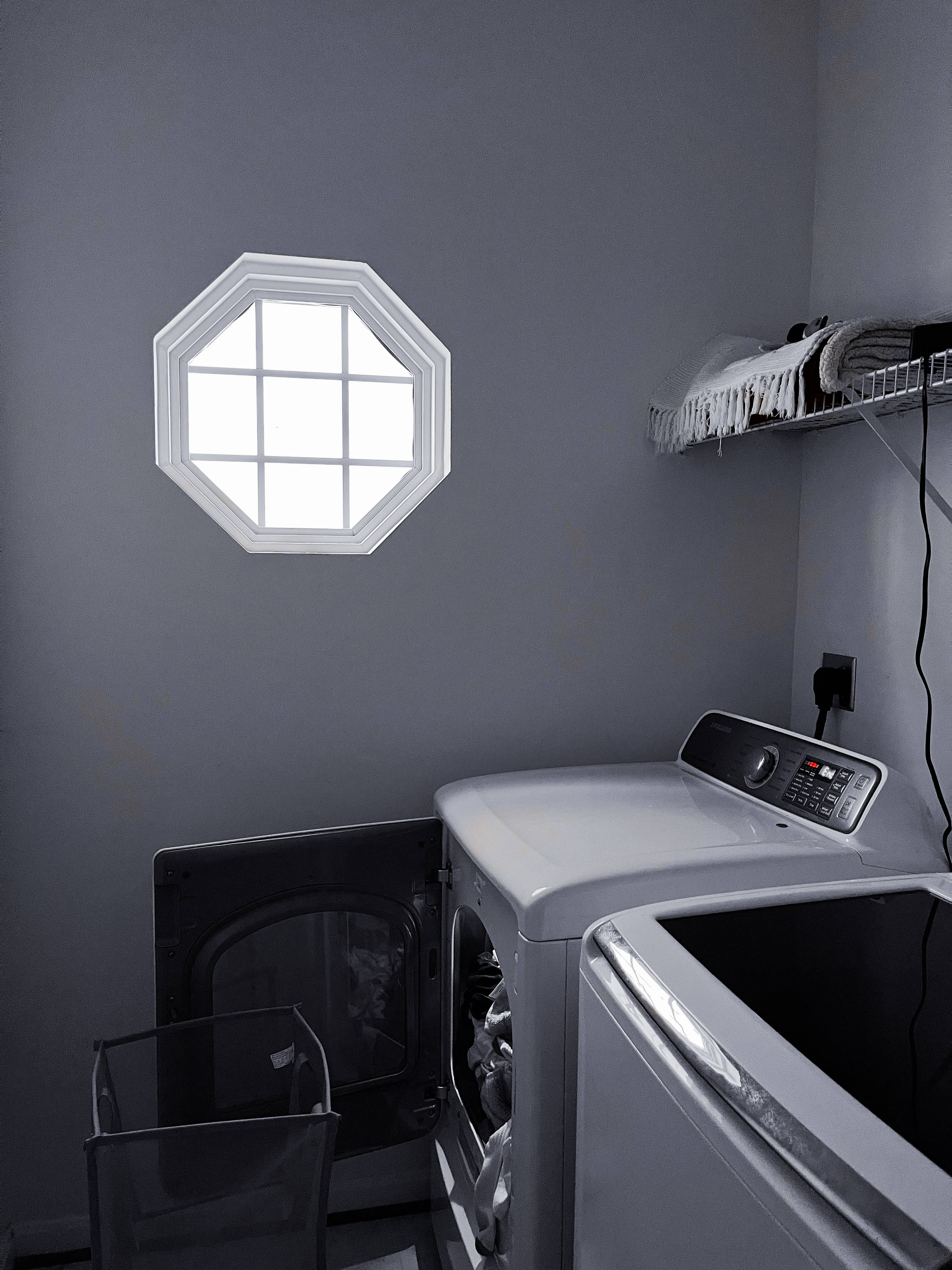 Simple Dark Aesthetic, gray walls, octagonal window, 4K Phone Wallpaper