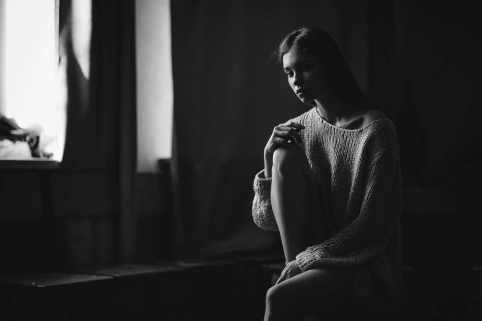 knit sweater, window, dimly lit room, HD Desktop Wallpaper