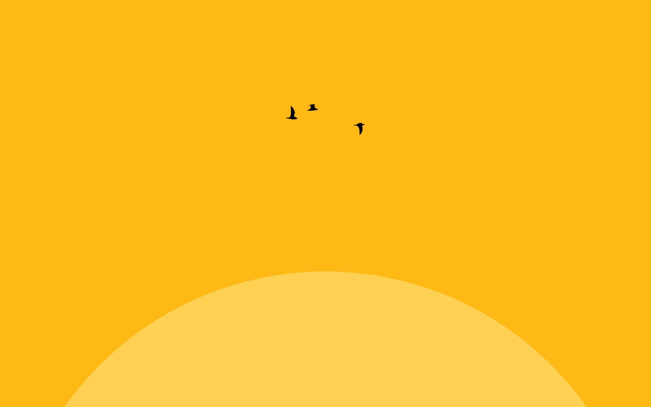 Simple Desktop, yellow sky, black bird silhouettes, 2K Desktop Wallpaper