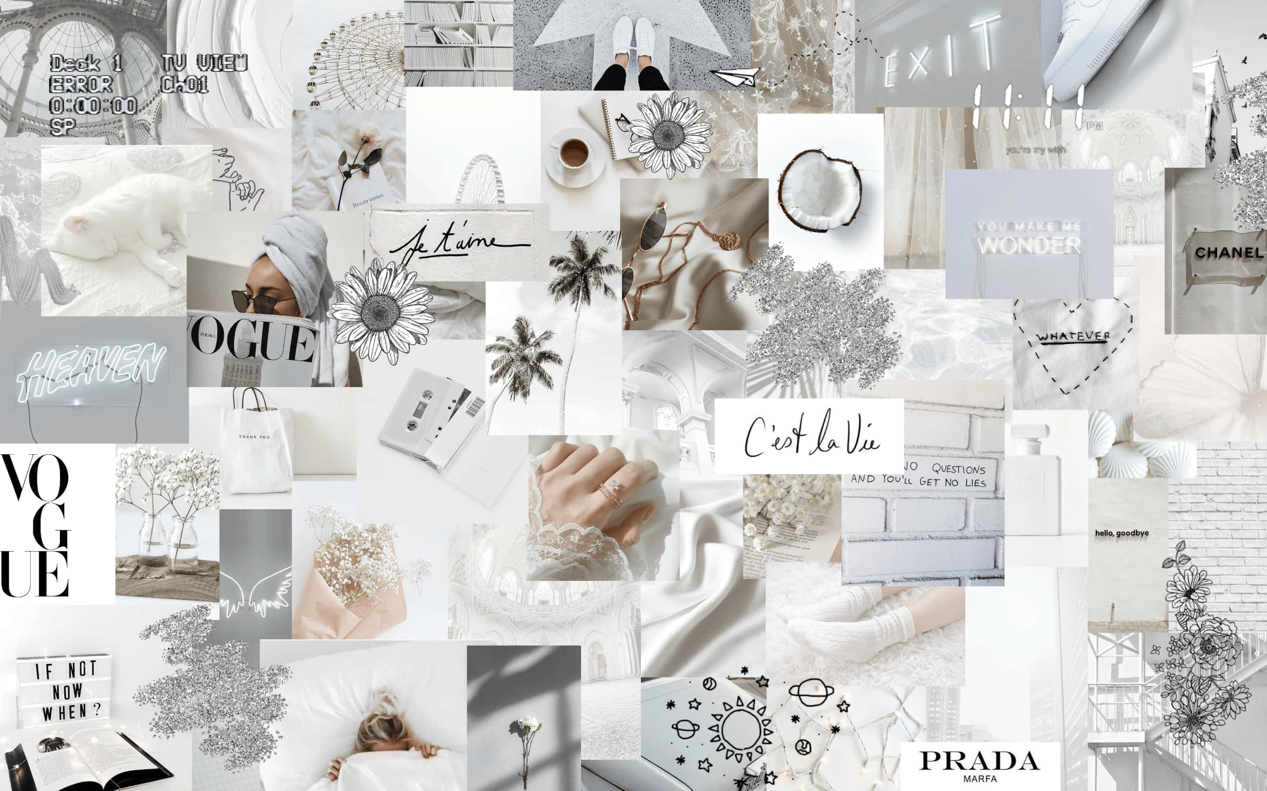 Grey White Collage Aesthetic Desktop, monochrome, luxury lifestyle elements, 2K Desktop Wallpaper