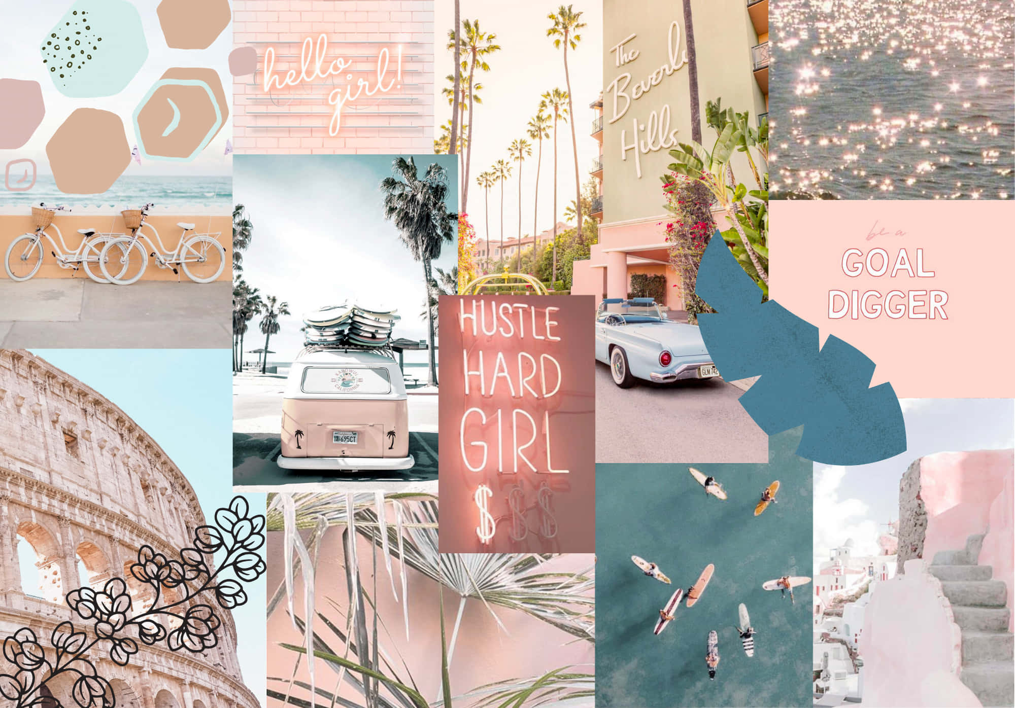 pastel blue, pink, collage aesthetic, Full HD Desktop Wallpaper