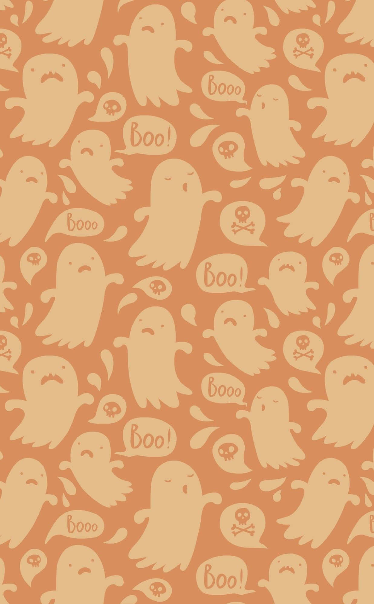 beige ghosts, boo speech bubbles, skulls, Full HD Phone Wallpaper