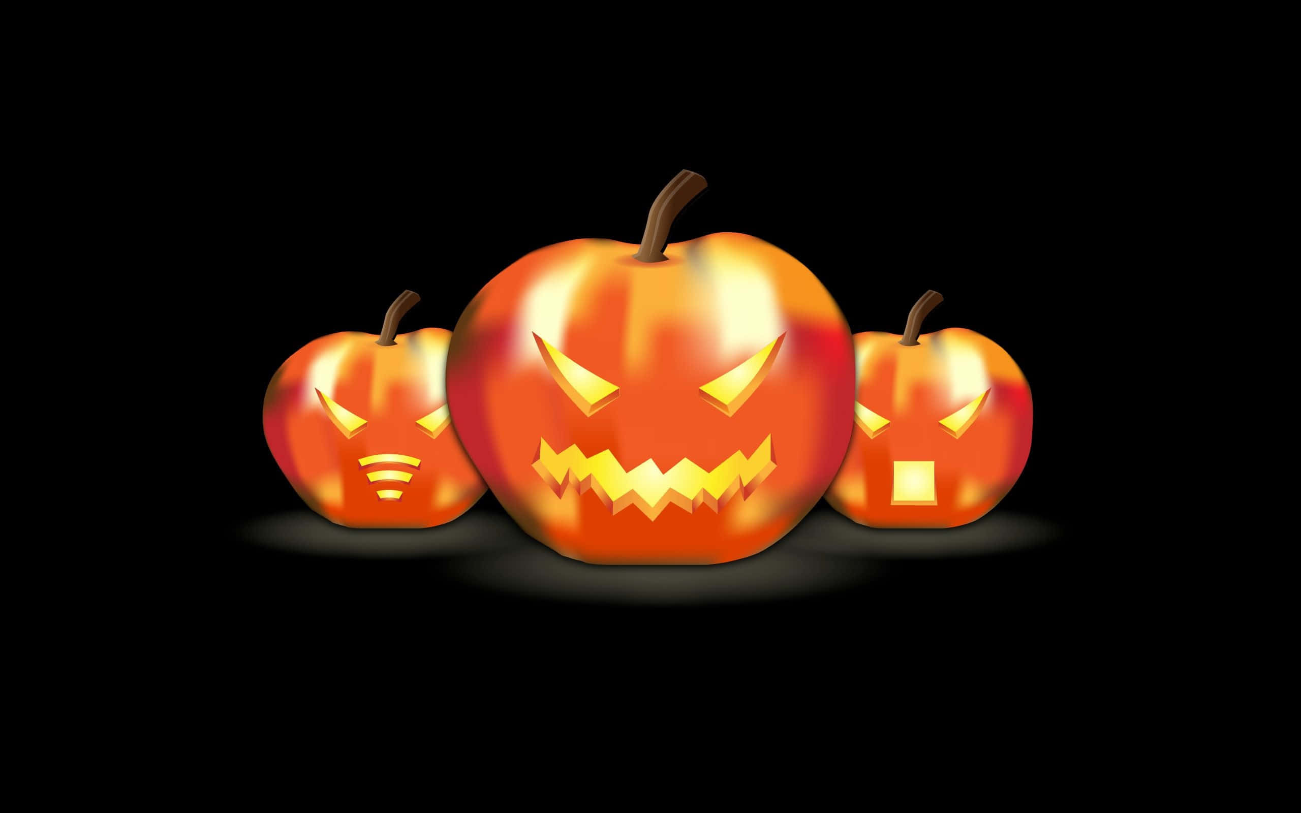 Simple Halloween, jack-o'-lanterns, menacing carved faces, 2K Desktop Wallpaper