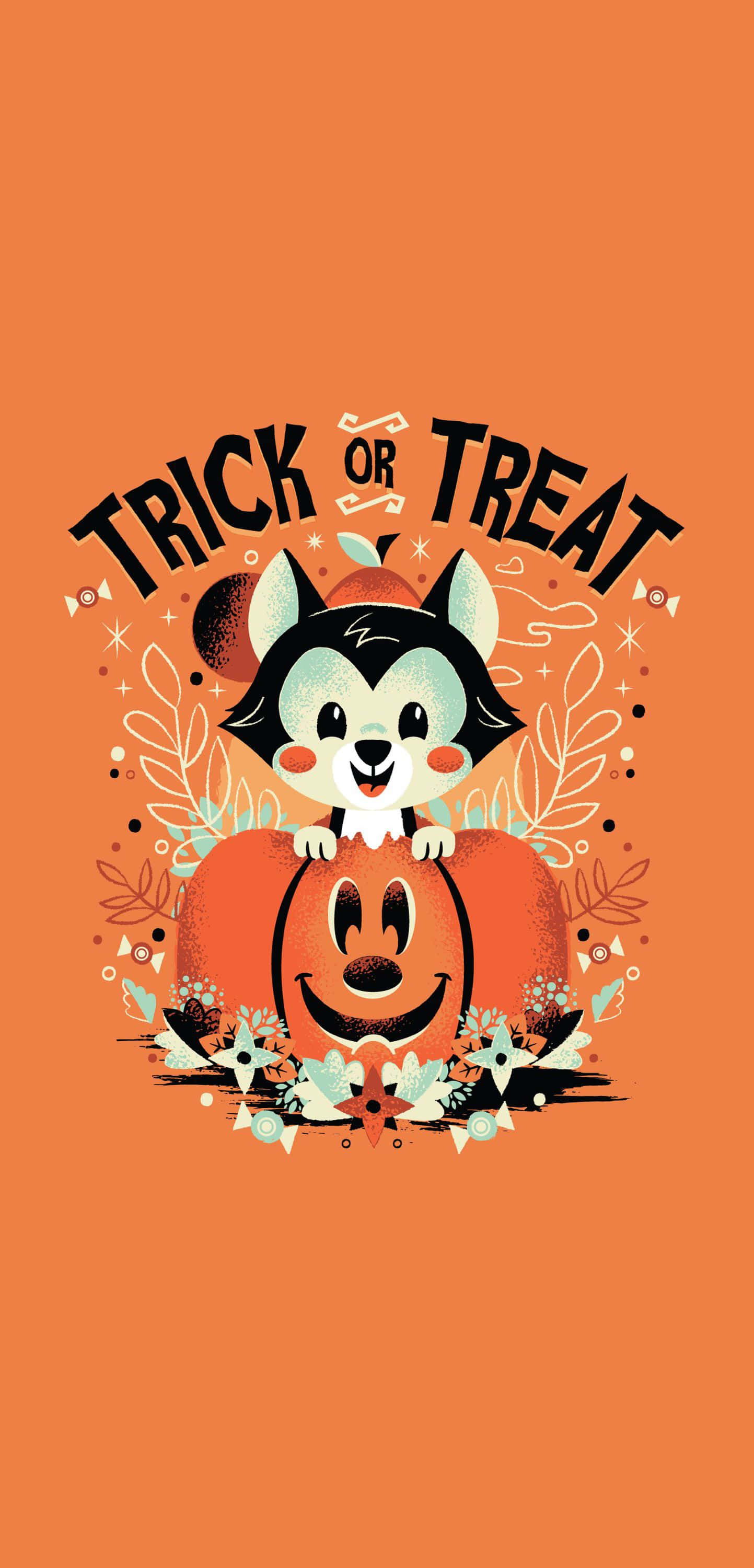simple halloween, trick or treat, cartoon fox, 2K Phone Wallpaper