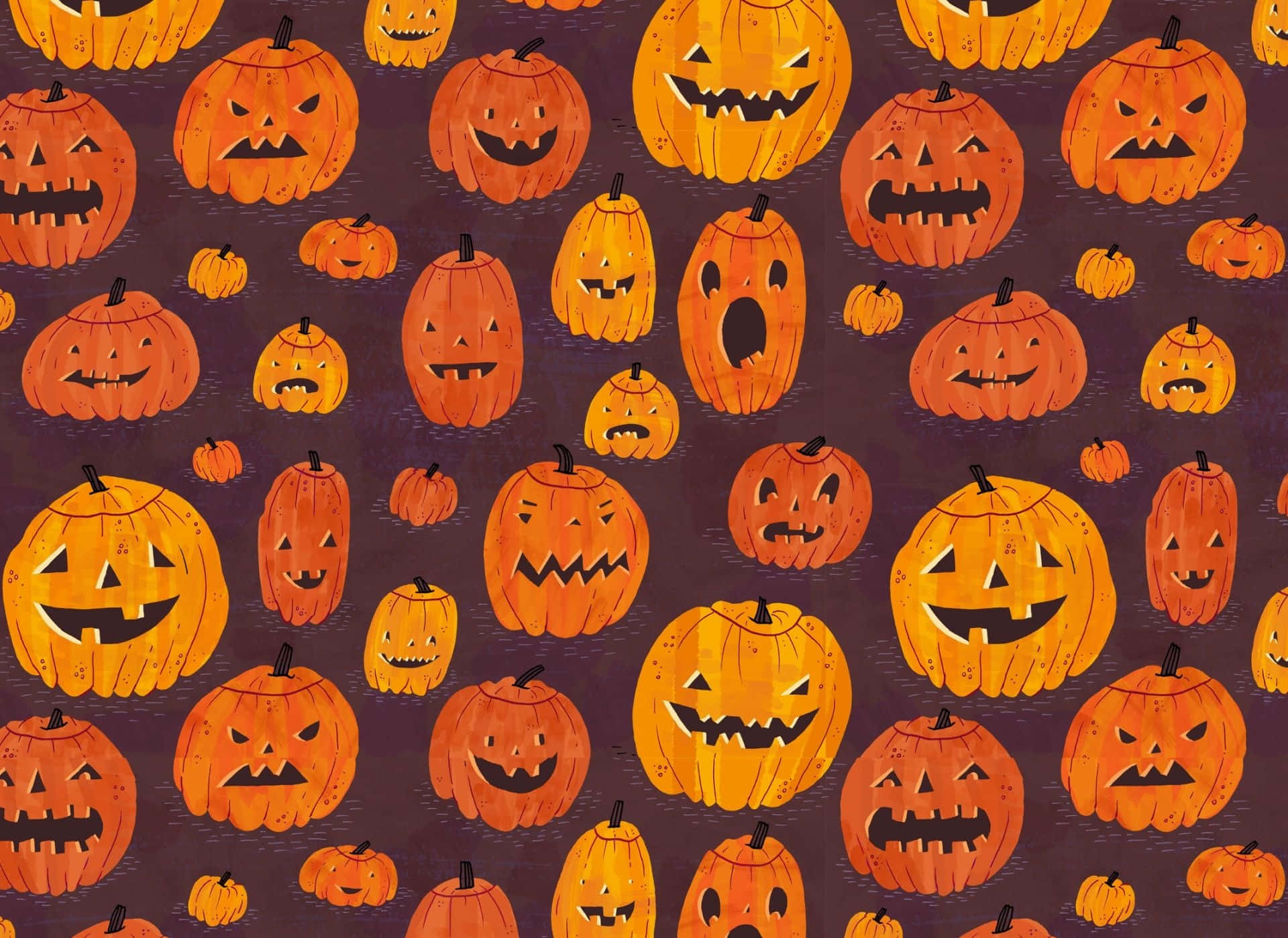 Simple Halloween, orange jack-o'-lanterns, repeating pattern, Full HD Desktop Wallpaper