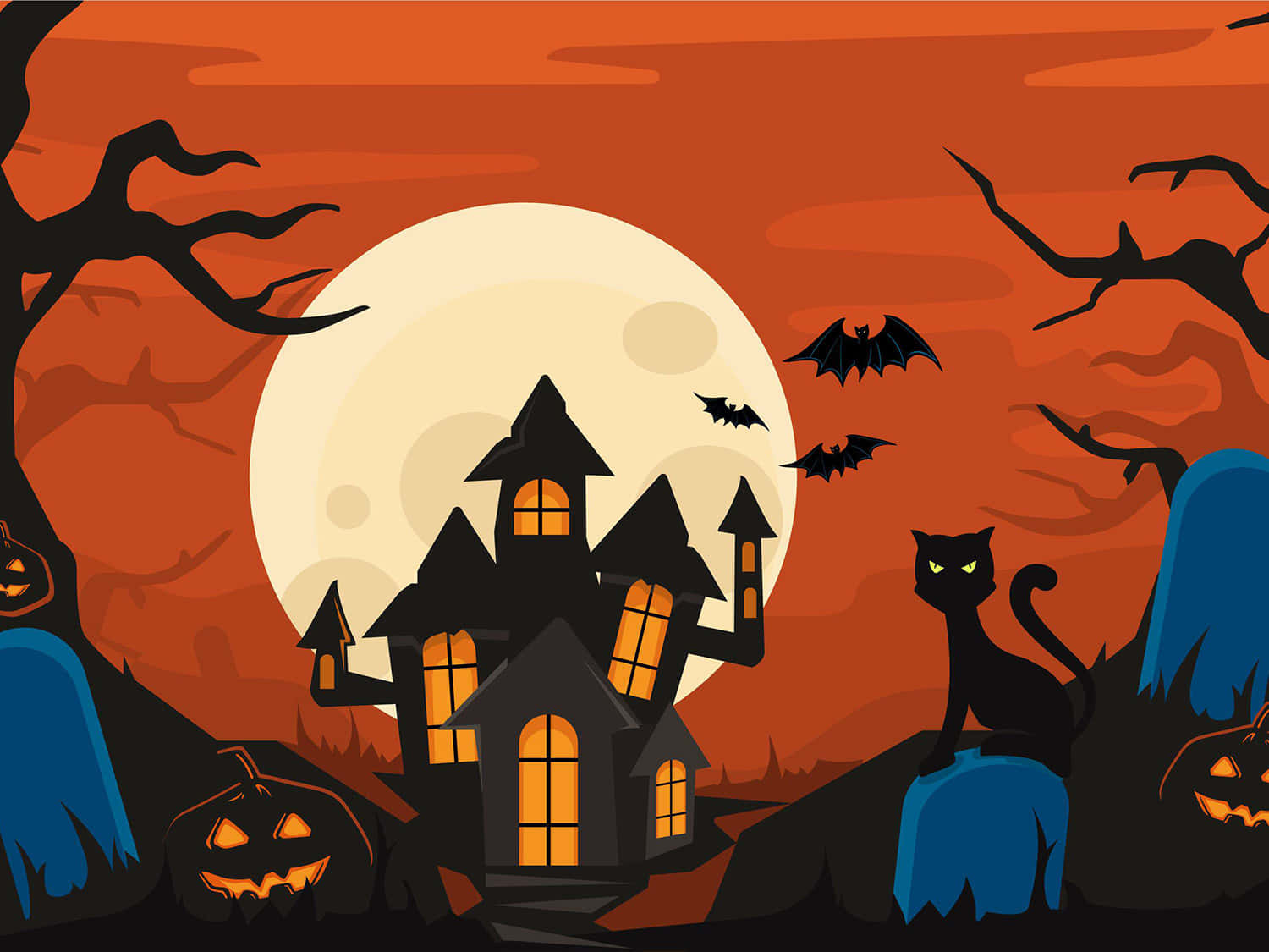 Haunted house, Full moon, Bats, HD Desktop Wallpaper